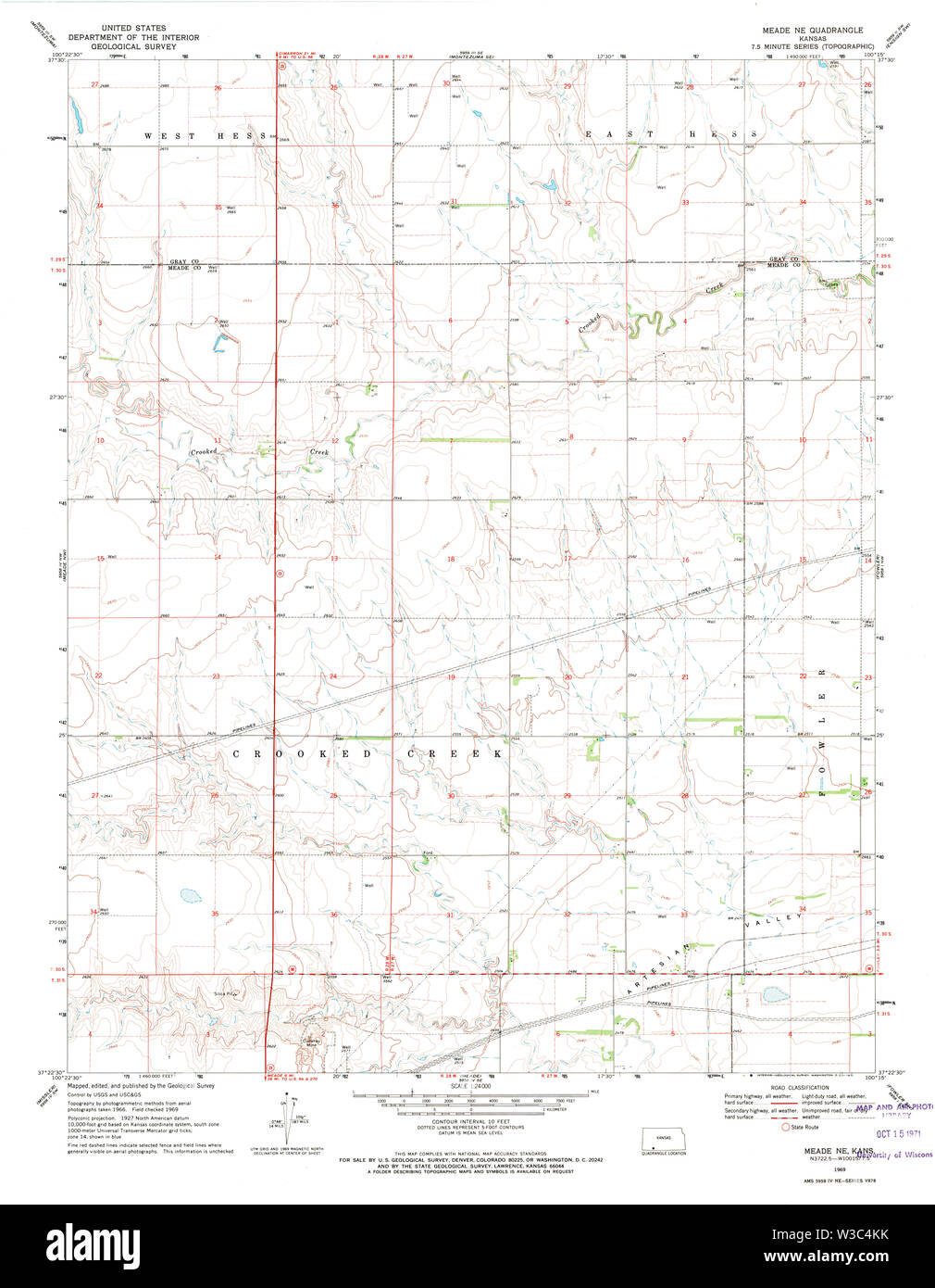 USGS TOPO Map Kansas KS Meade NE - Usgs Topo Map Kansas Ks Meade Ne 511995 1969 24000 Restoration W3C4KK