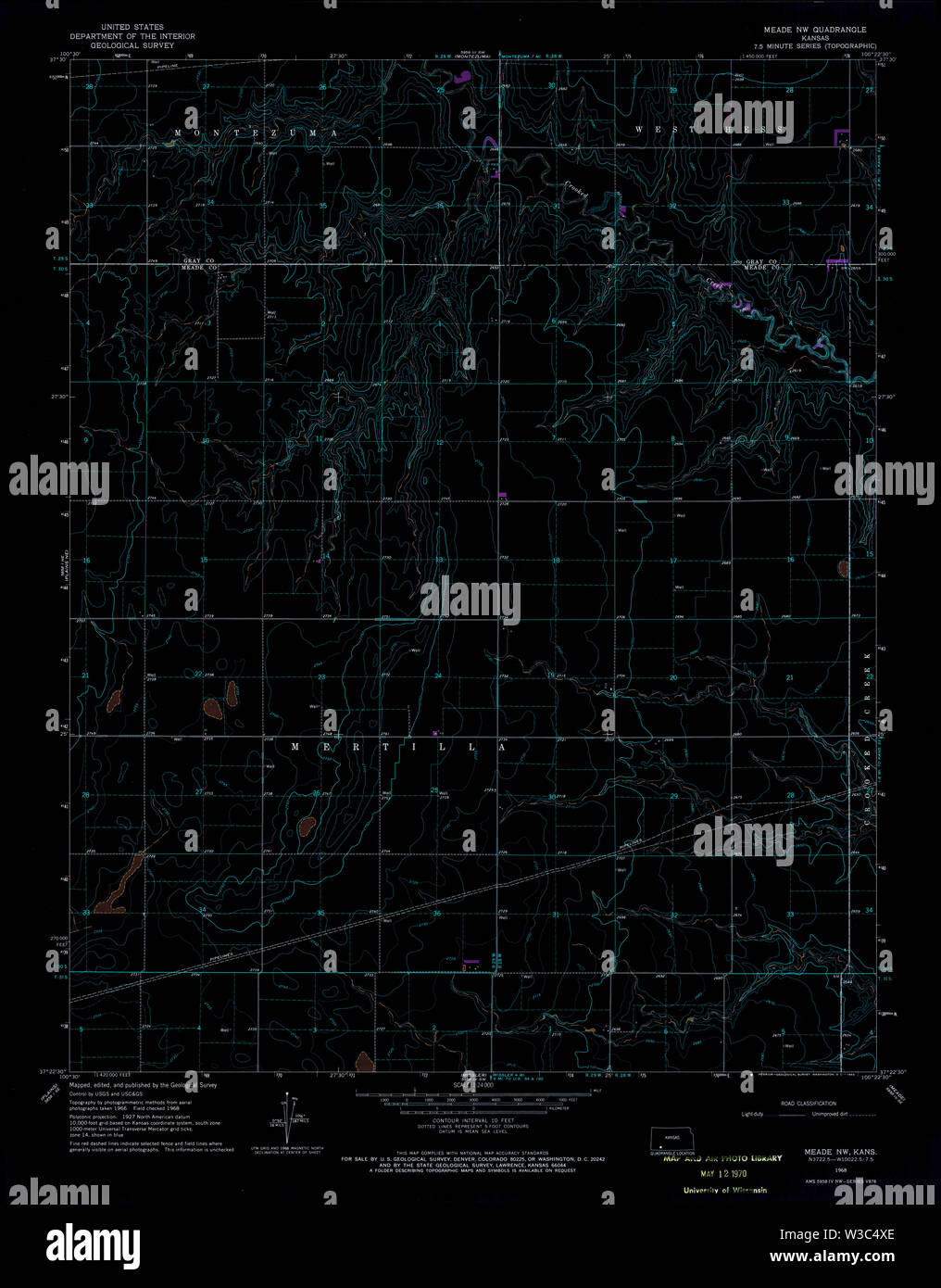 USGS TOPO Map Kansas KS Meade NW 511996 1968 24000 Inverted Restoration