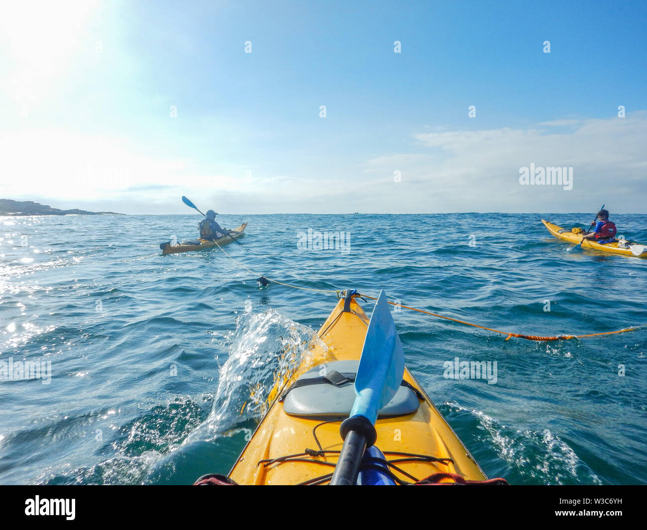 Kayak towing practice during tour, Batemans Bay, NSW, Australia Stock Photo