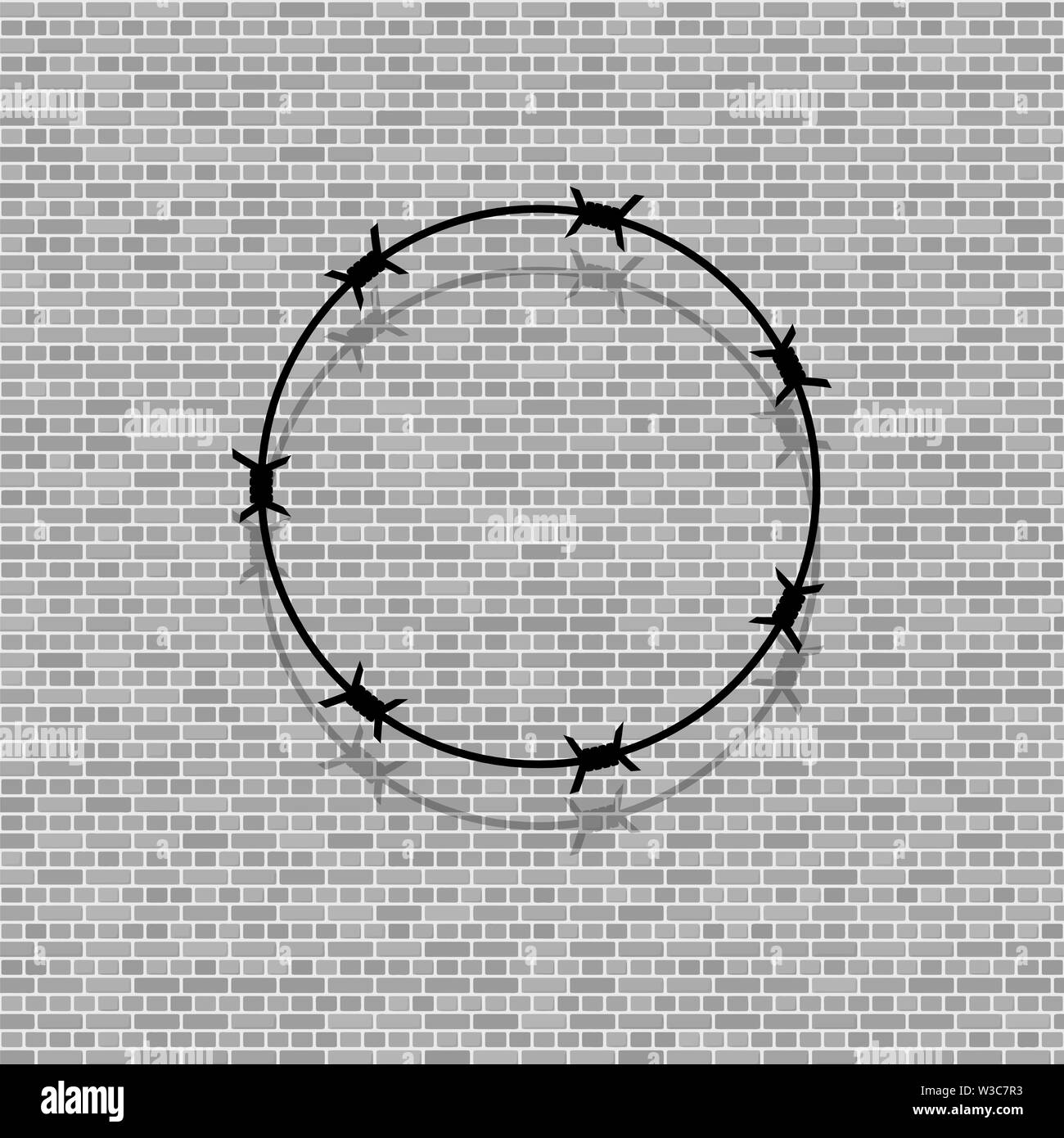Barbed Wire Circle on Grey Brick Background. Stylized Prison Concept ...