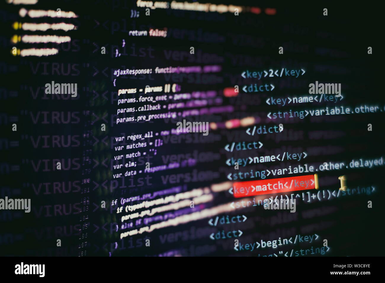 Writing programming functions on laptop. Big data and Internet of things trend. Stock Photo