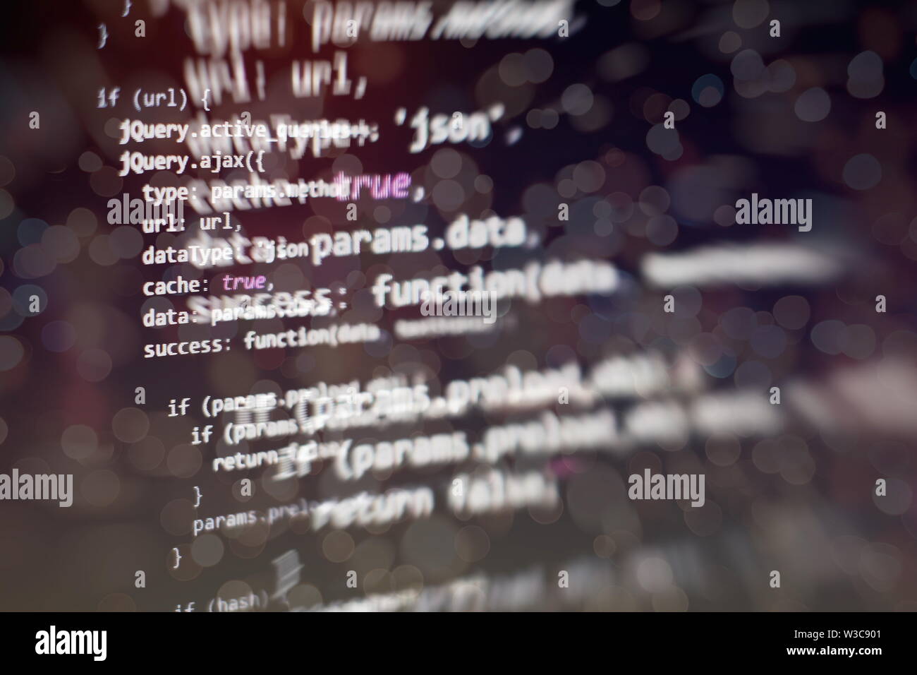 Programming source code HTML for Website development. Server logs analysis. Closeup developing programming and coding technologies. Stock Photo