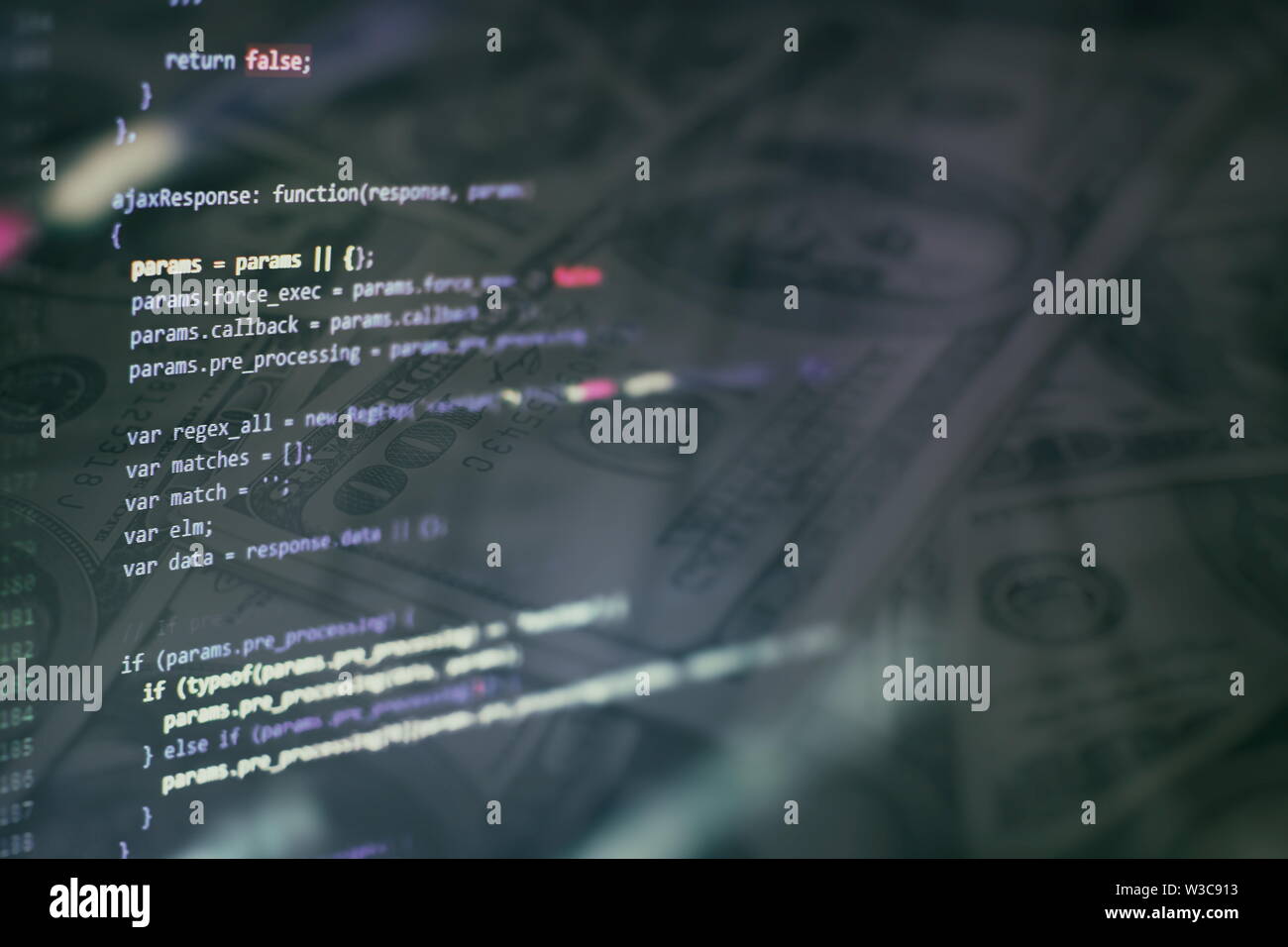 Writing programming functions on laptop. Big data and Internet of things trend. Stock Photo