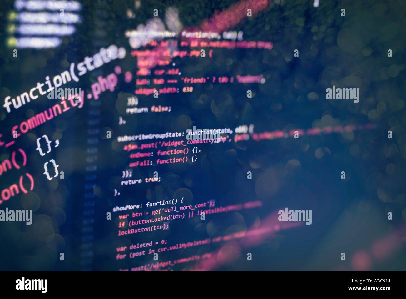 Programming source code HTML for Website development. Server logs analysis. Closeup developing programming and coding technologies. Stock Photo