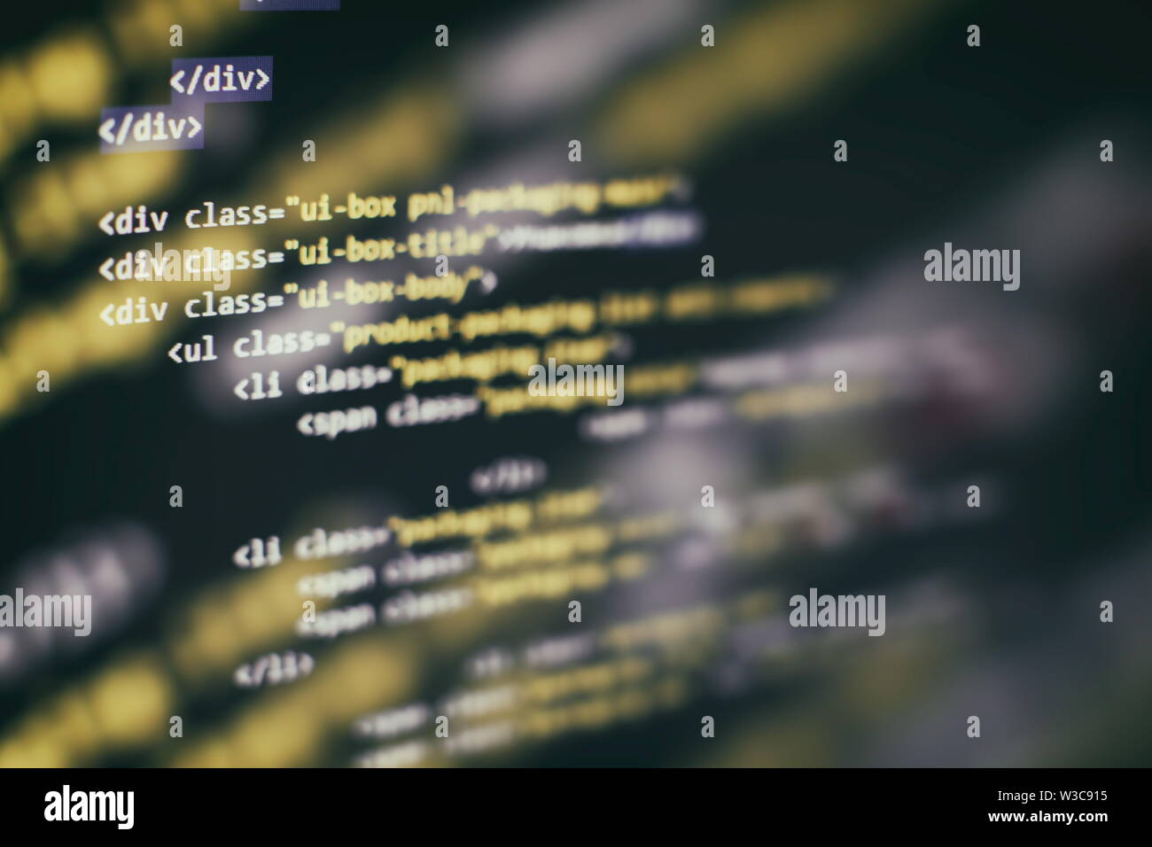 Writing programming functions on laptop. Big data and Internet of things trend. Stock Photo