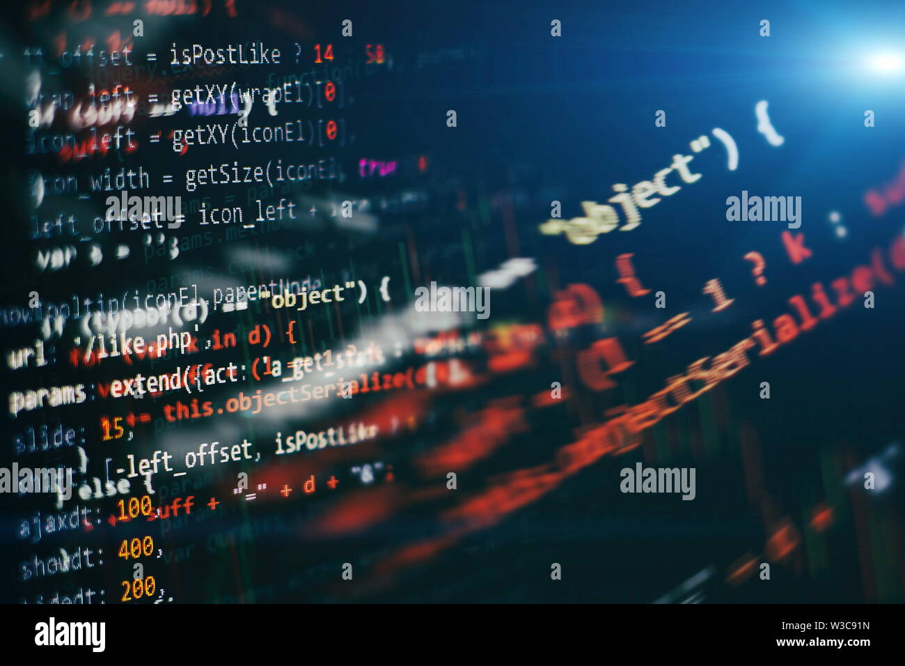 Programming source code HTML for Website development. Server logs analysis. Closeup developing programming and coding technologies. Stock Photo