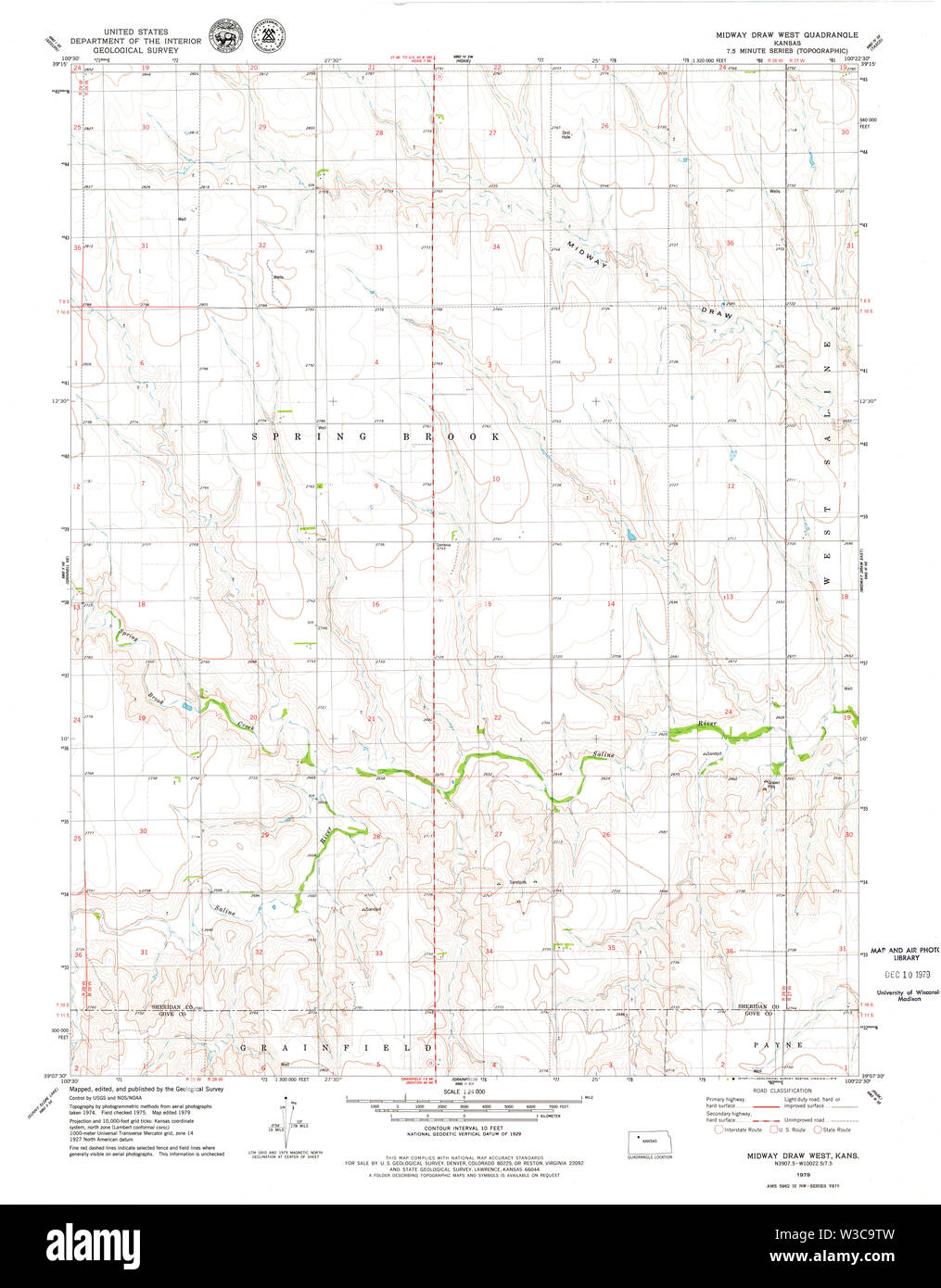 USGS TOPO Map Kansas KS Midway Draw West 512015 1979 24000 Restoration Stock Photo