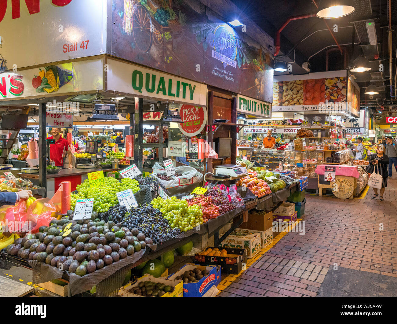 Produce stalls in Adelaide Central Market, Adelaide, South Australia, Australia Stock Photo