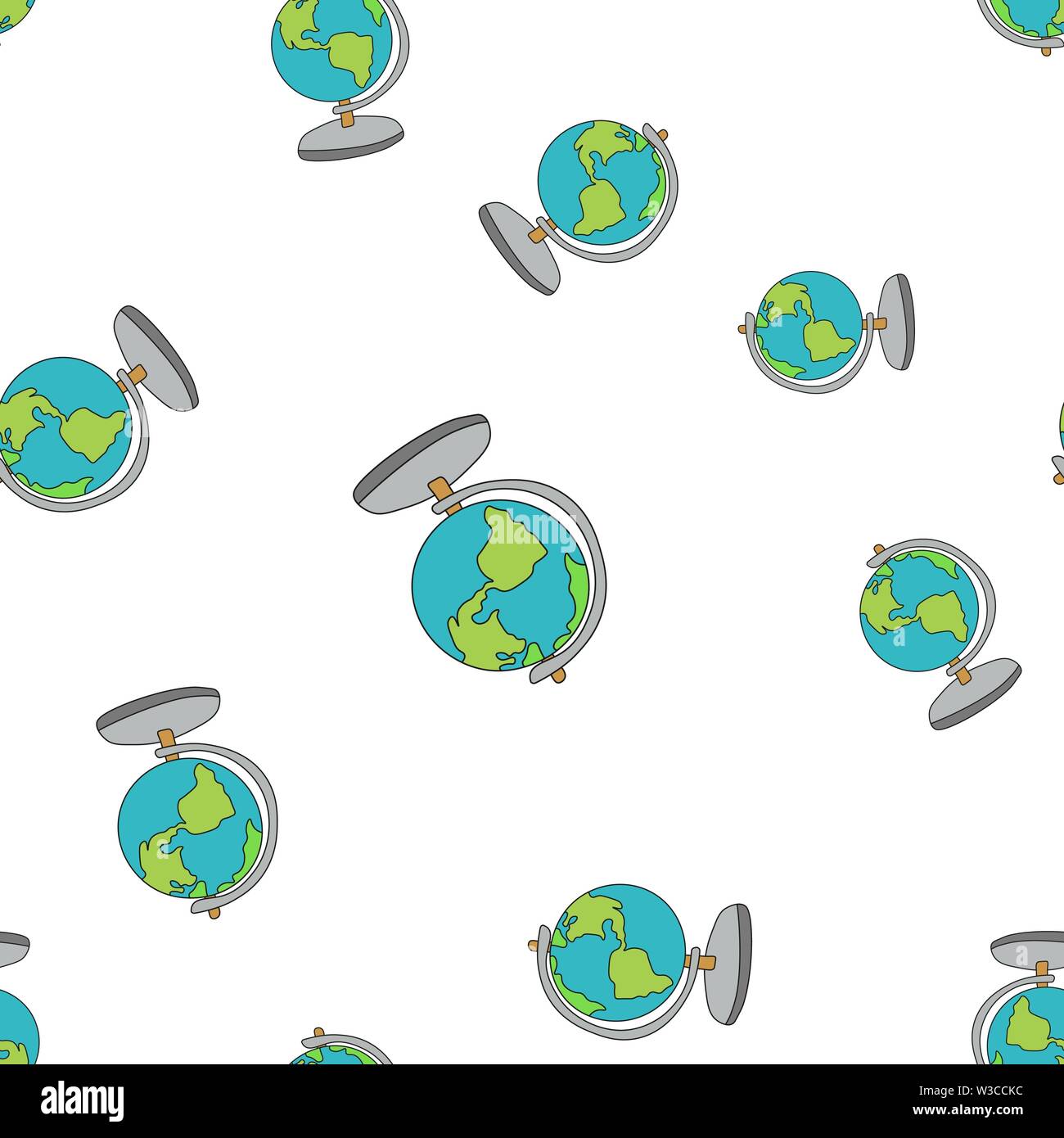 Seamless pattern from school globe in Doodle style. Vector illustration. Stock Vector
