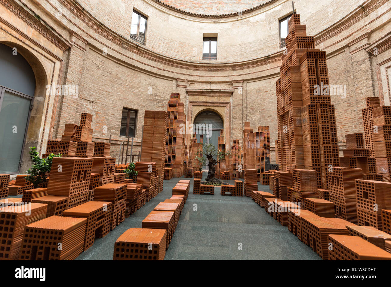 Contemporary art exhibition in central circular courtyard of Andrea