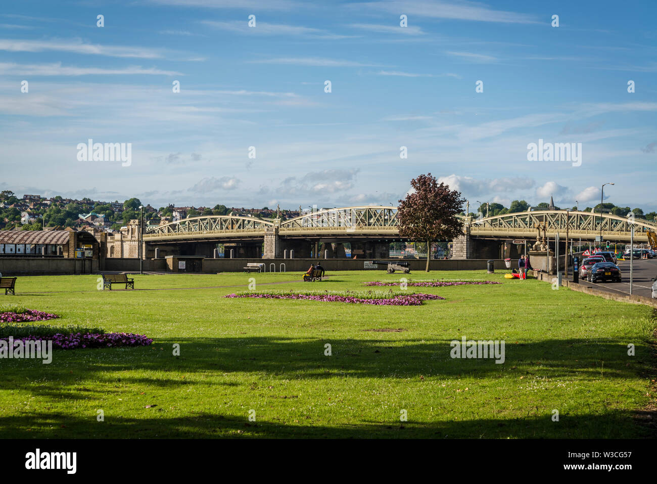 Esplanade Garden and Rochester Bridge Old Victorian Bridge over River