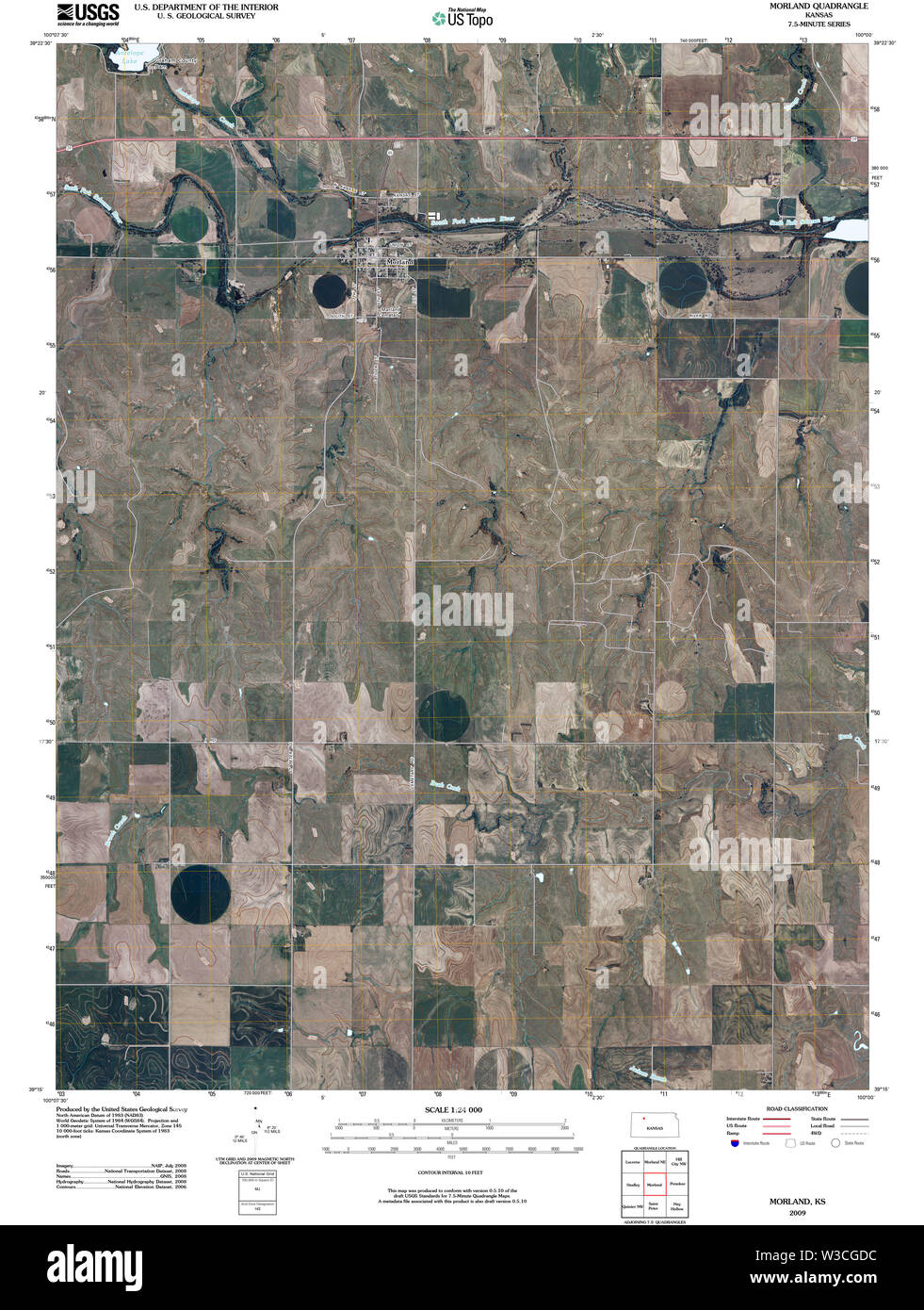 USGS TOPO Map Kansas KS Morland 20091130 TM Restoration Stock Photo