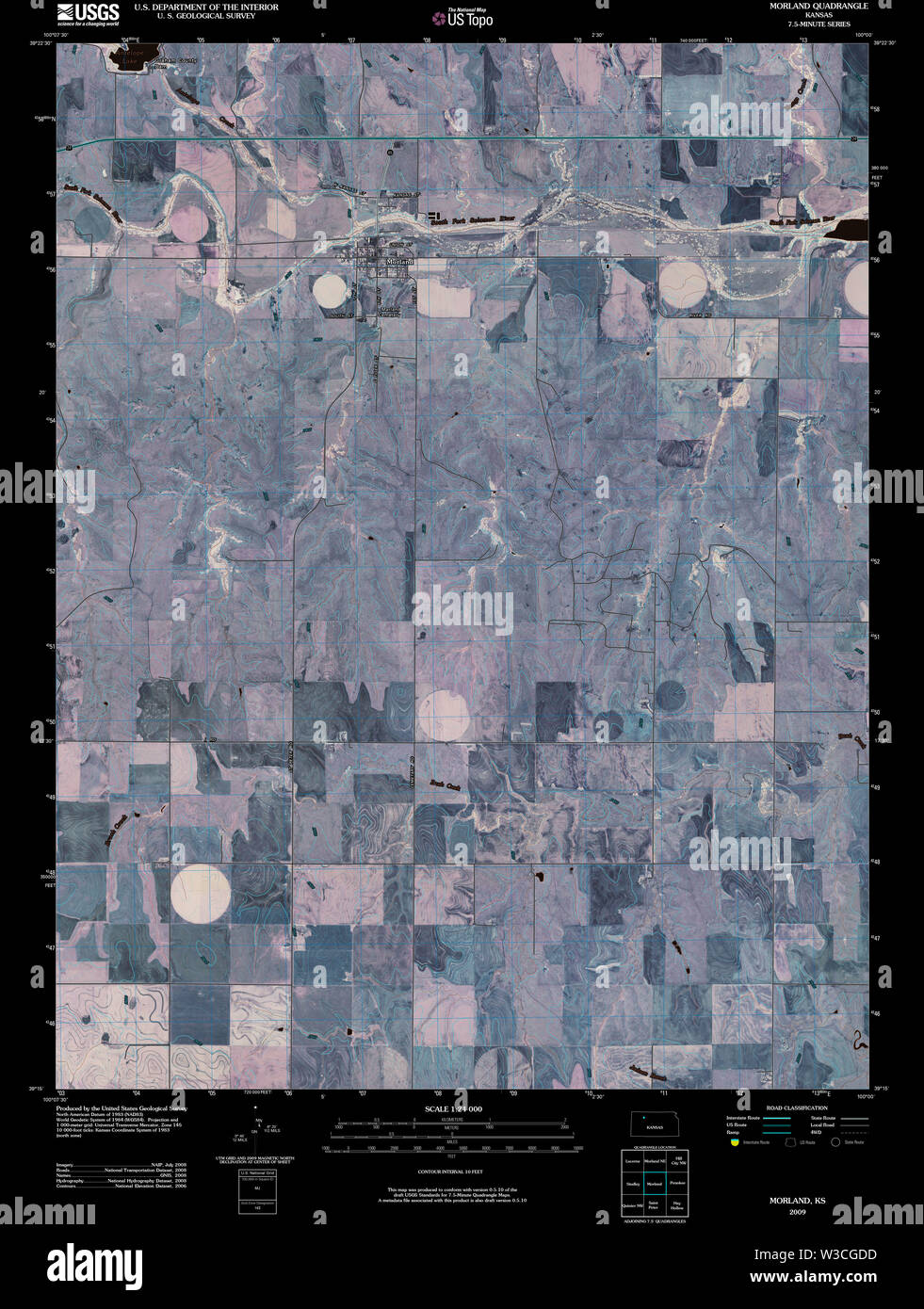 USGS TOPO Map Kansas KS Morland 20091130 TM Inverted Restoration Stock Photo