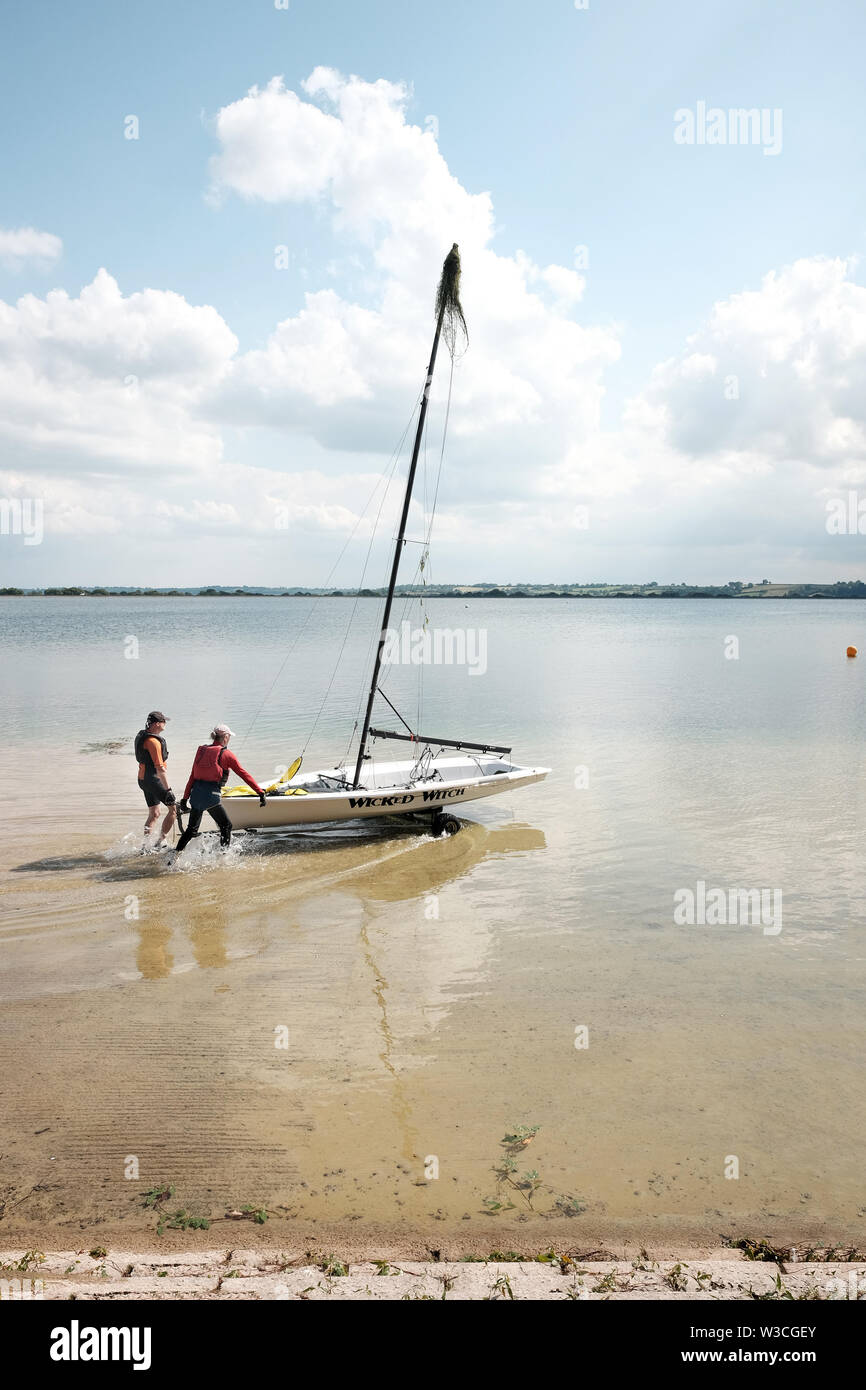 July 2019 - Launching - Sailing on Cheddar Reservoir, Sunday afternoon. Stock Photo