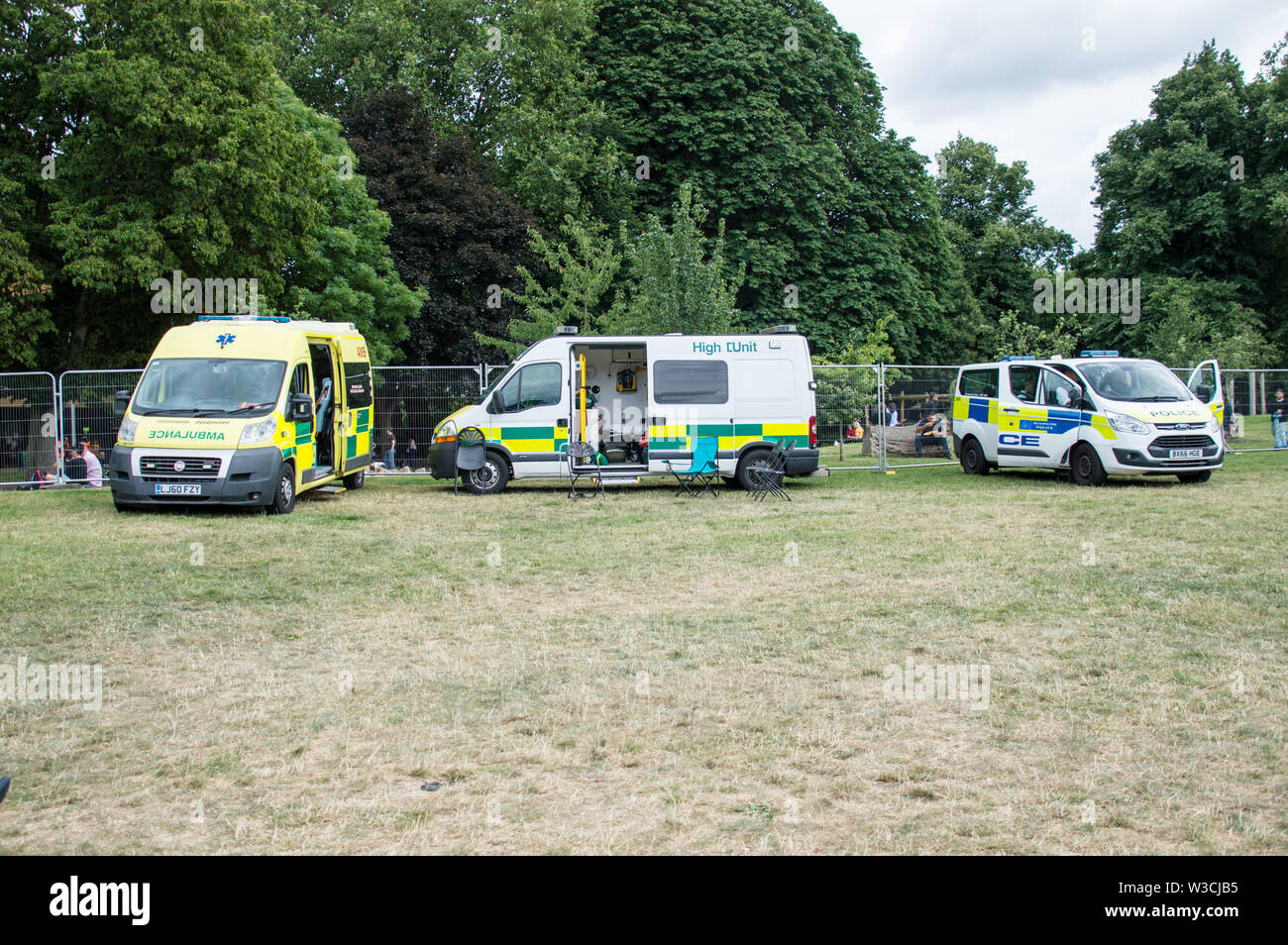 Police and Ambulance van not at an accident site Stock Photo