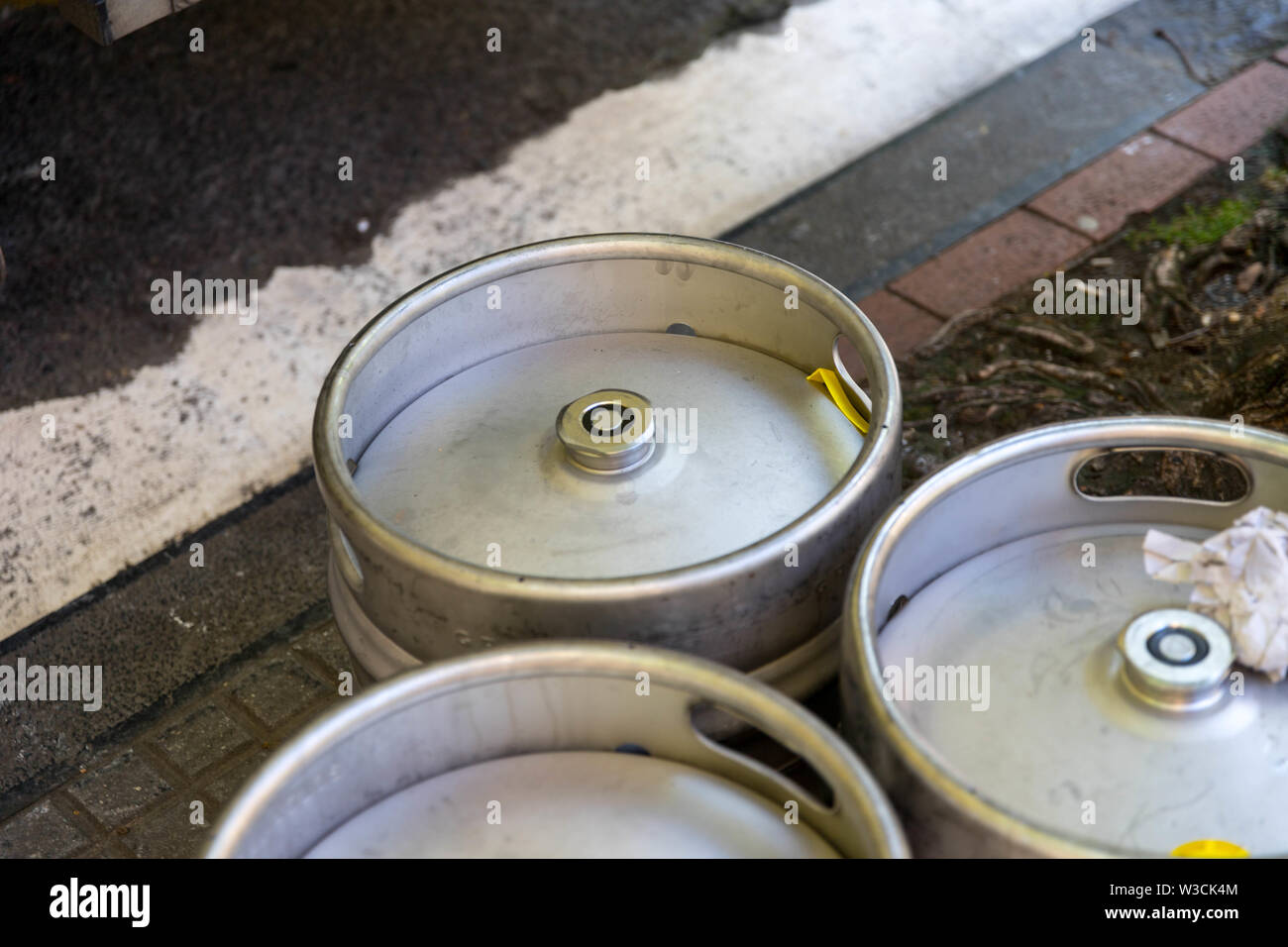 Aluminium Beer barrel on the pavement street Stock Photo Alamy