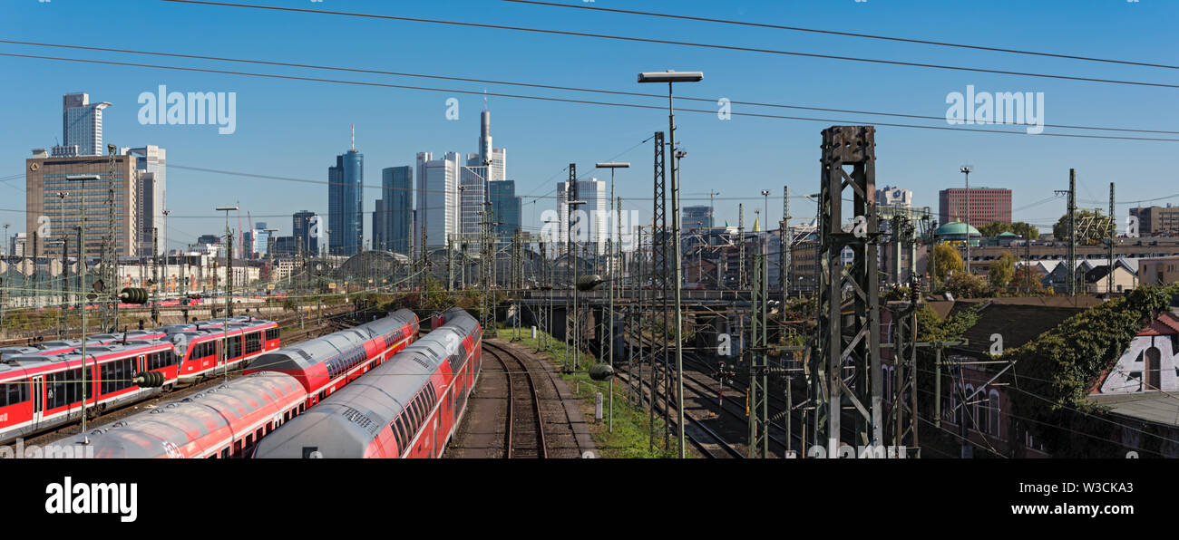 Skyscrapers and the railway aerial of frankfurt am main central station Stock Photo