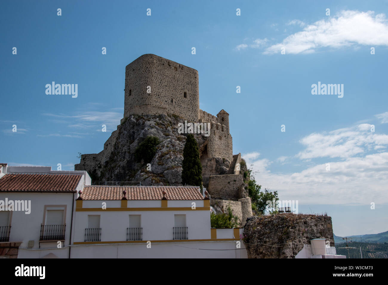 Castillo de Olvera, a Moorish signal station built as one of a series of signal stations by using flashes of light from one hilltop tower to another. Stock Photo
