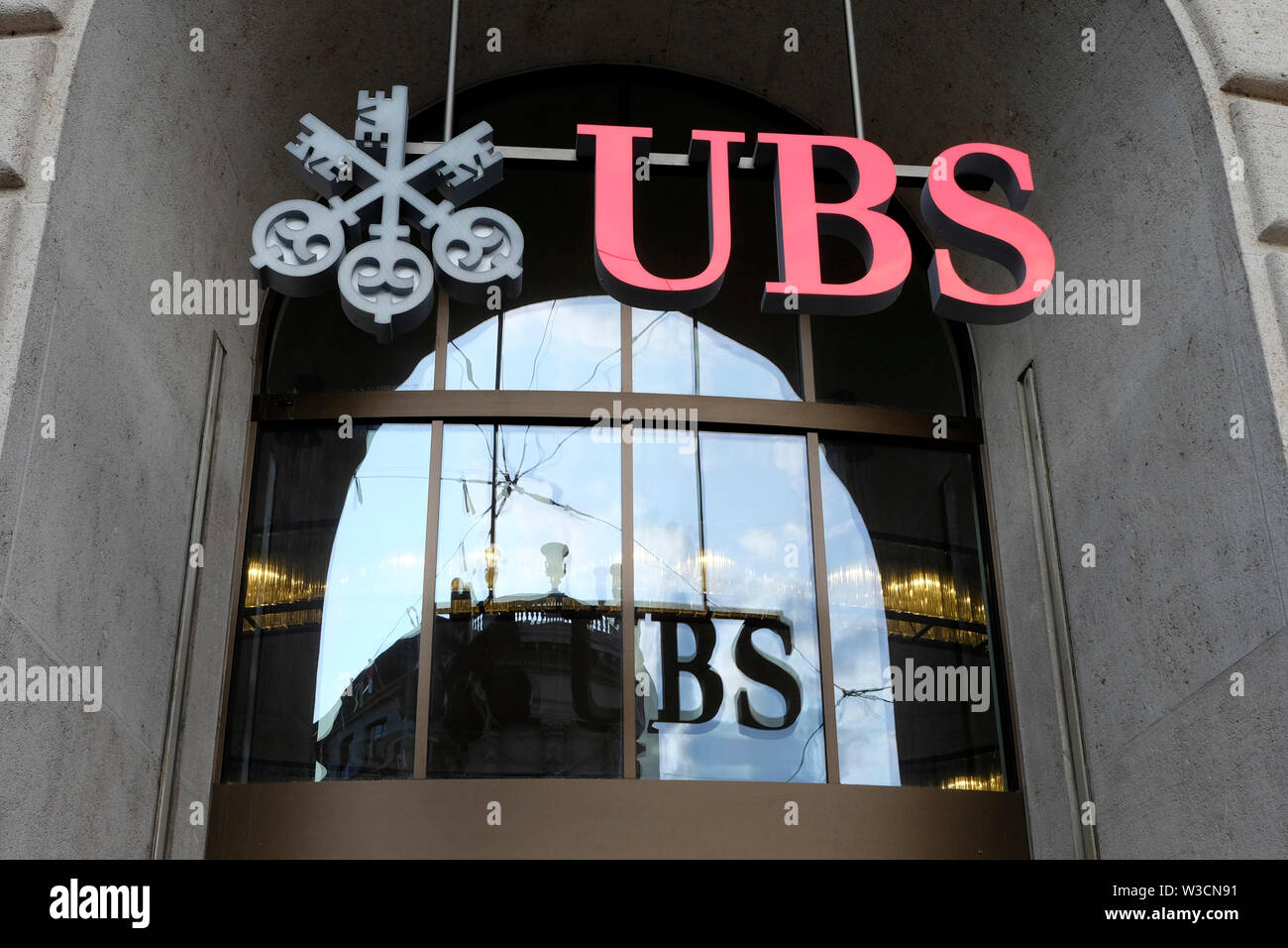 UBS bank sign, Basel, Switzerland Stock Photo