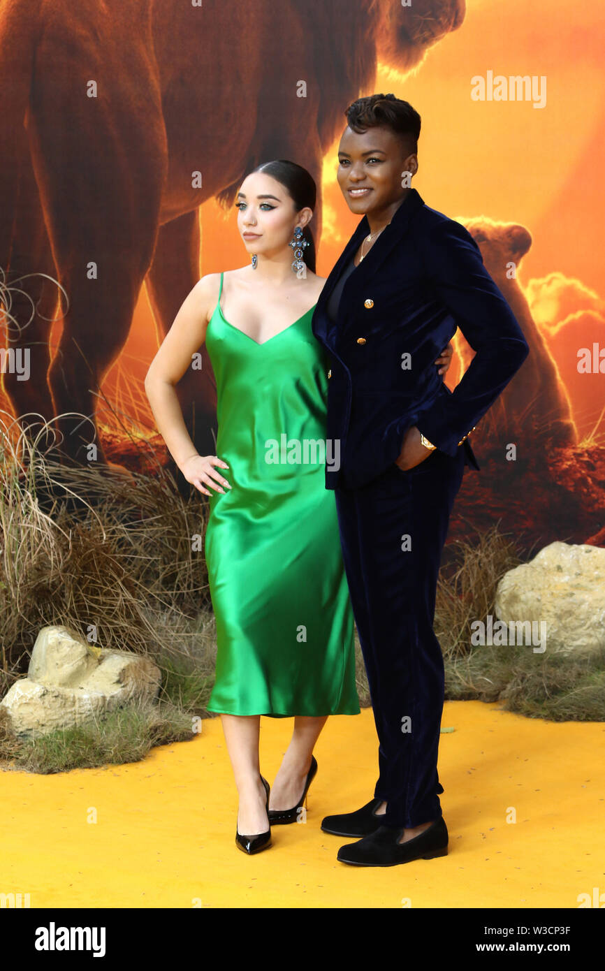 Nicola Adams and Ella Baig, The Lion King - European Premiere, Leicester Square Gardens, London, UK, 14 July 2019, Photo by Richard Goldschmidt Stock Photo