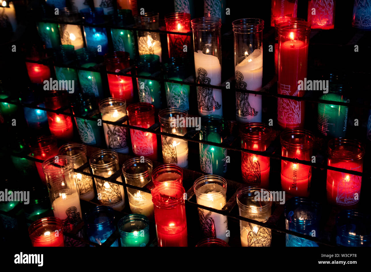 Multicolored prayer candles from the Montserrat Monastery in Spain