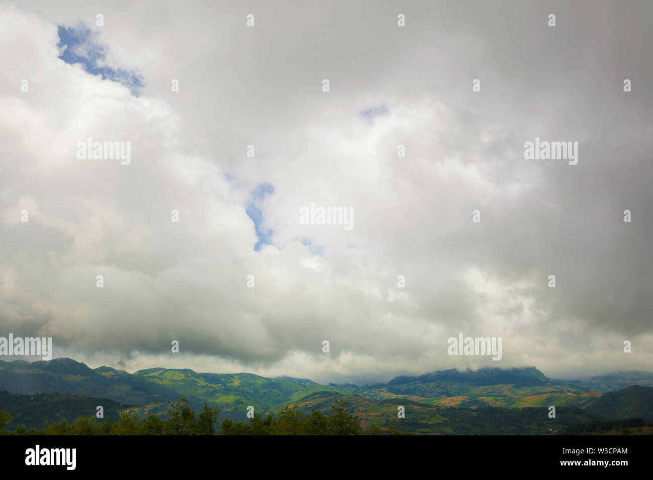 Bad weather during summer season in mountains region. Stock Photo