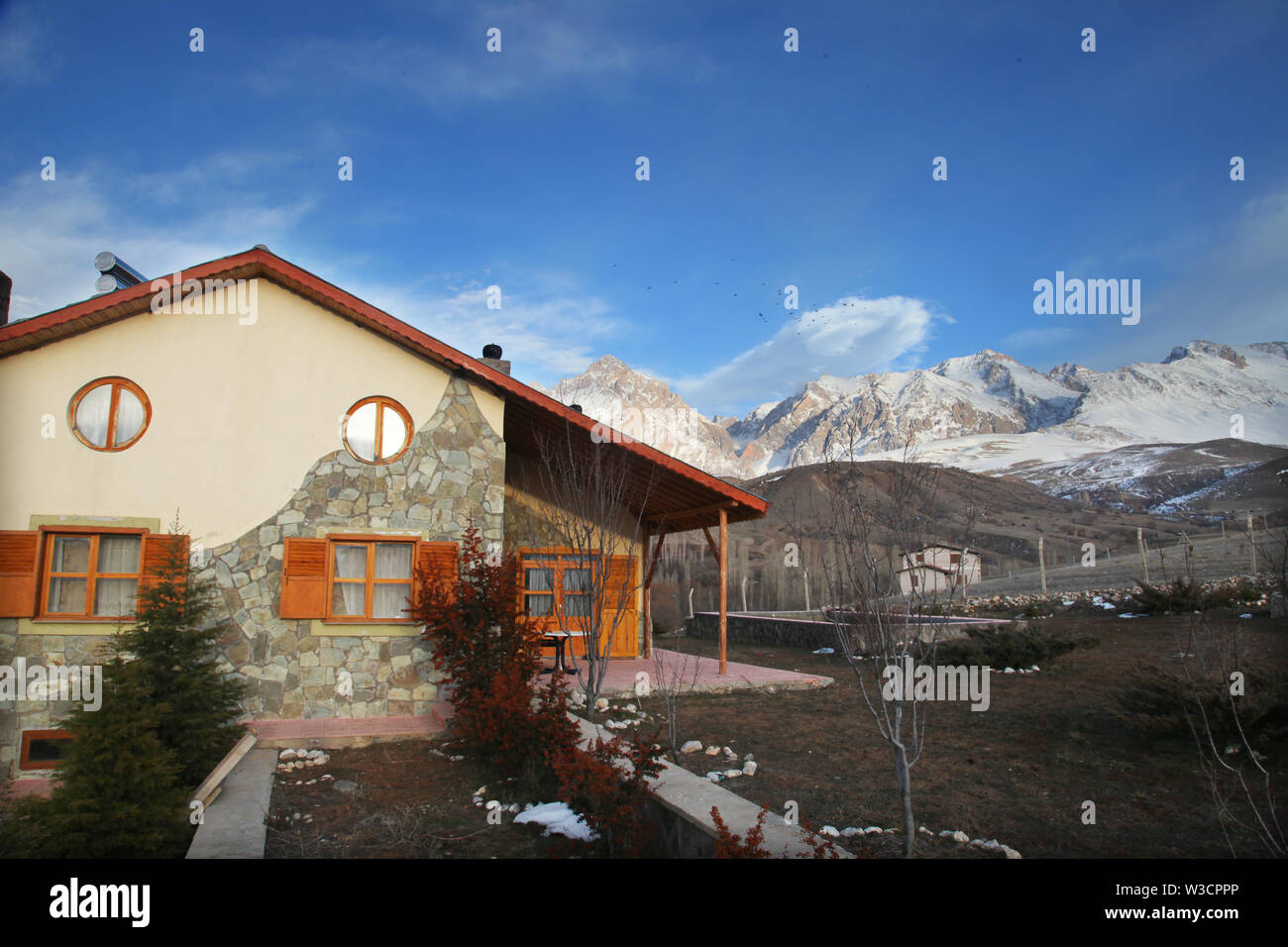 Modern mountain house at Aladaglar National Park in Nigde, Turkey Stock