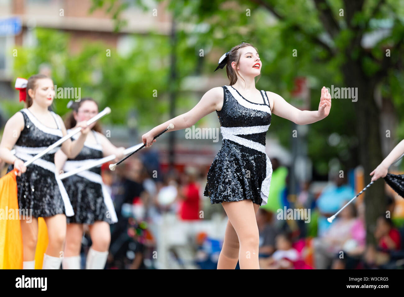 Louisville, Kentucky, USA - May 2, 2019: The Pegasus Parade, Members of the Upper St Clair Music Depertment, The Pride Of USC, performing at the parad Stock Photo