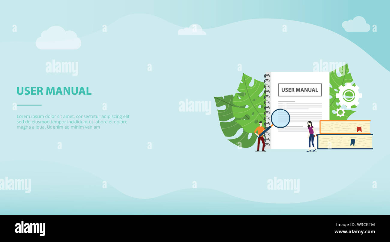 user manual concept with book manuals with team people read for website ...