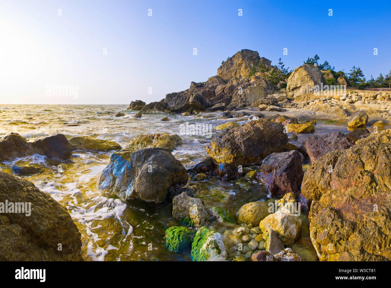 Coastal rocky shore of Northern Noto Hanto. Stock Photo