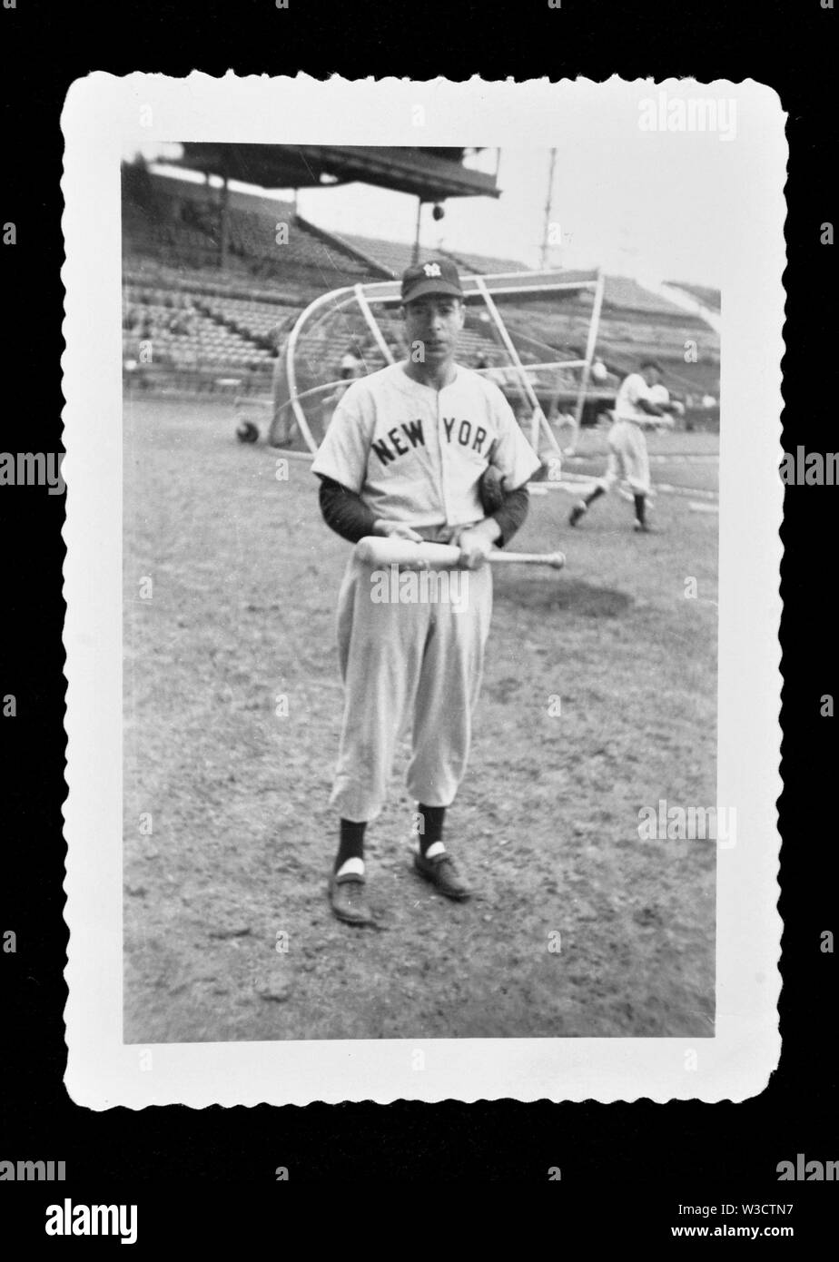 Vintage snapshot of Joe DiMaggio at spring training for New York Yankees, circa 1930s Stock Photo