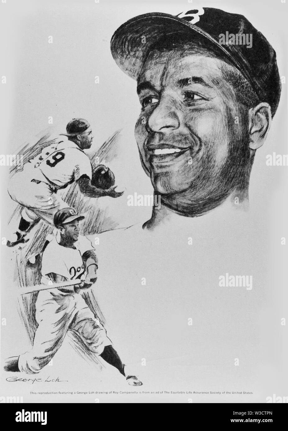 Souvenir portrait of Brooklyn Dodgers star catcher Roy Campanella by George  Loh circa 1950s Stock Photo - Alamy