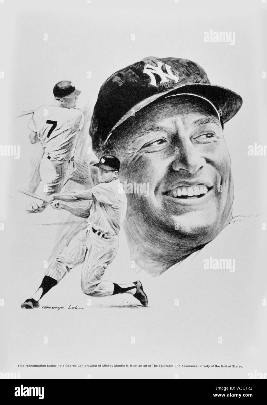 Souvenir Portrait of baseball star New York Yankee Mickey Mantle by George Loh circa 1950s Stock Photo