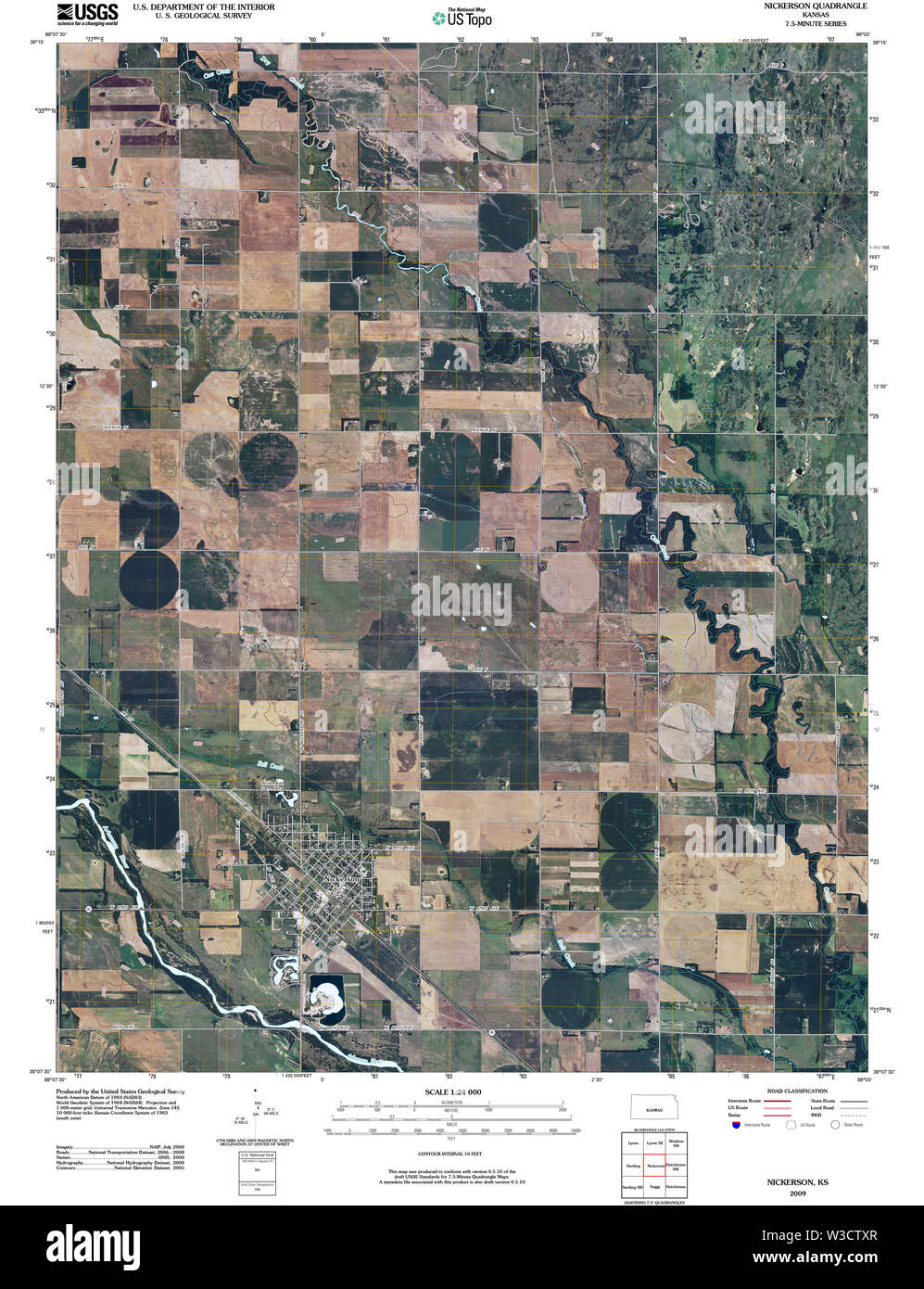USGS TOPO Map Kansas KS Nickerson 20091215 TM Restoration Stock Photo