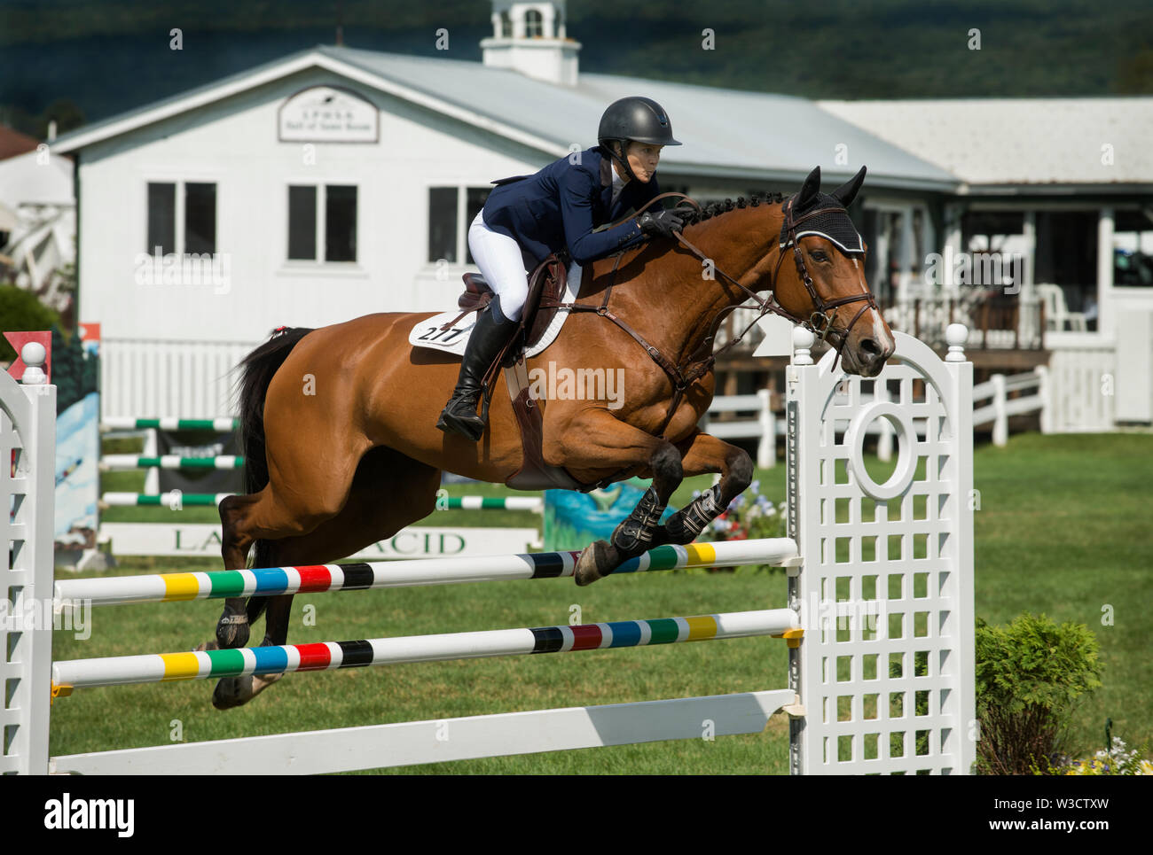 50th annual Lake Placid horse show (LPHS) at Lake Placid NY., USA.  700 horses competed in the 2019 hunter and Jumper competition in Lake Placid, Stock Photo