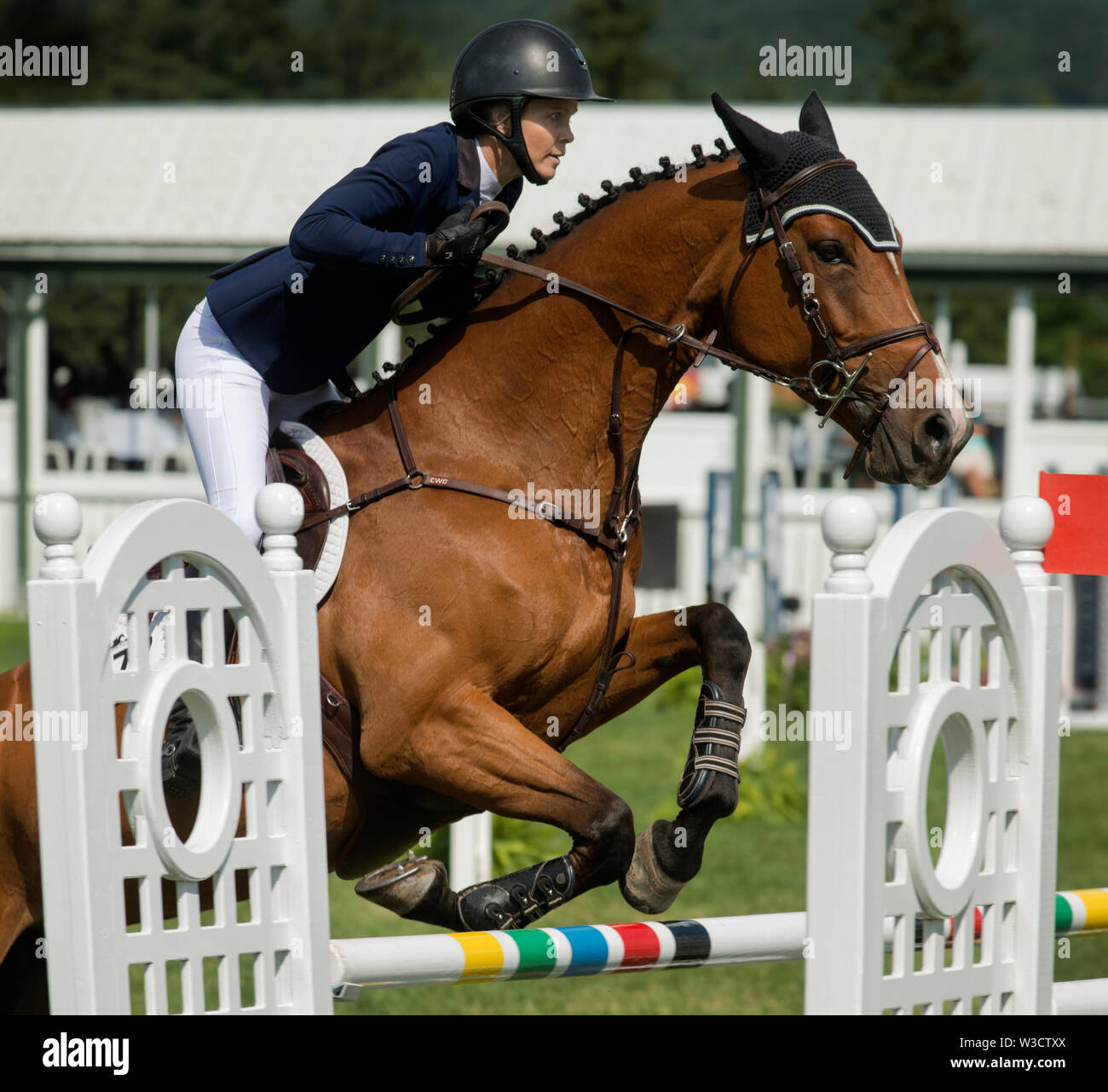50th annual Lake Placid horse show (LPHS) at Lake Placid NY., USA.  700 horses competed in the 2019 hunter and Jumper competition in Lake Placid. Stock Photo