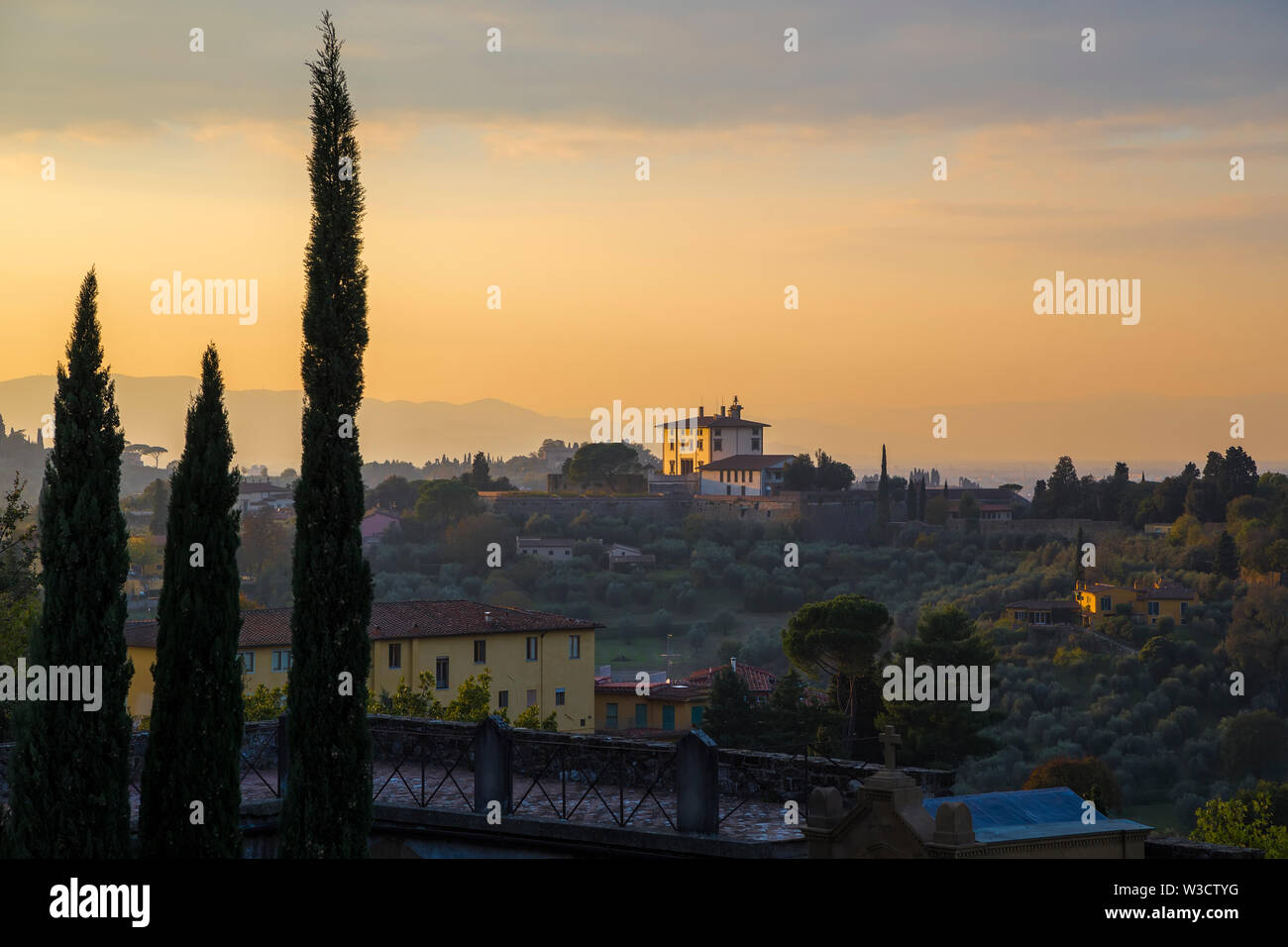 Florence landscape with a view of the houses in a hilly terrain. Florence. Italy Stock Photo