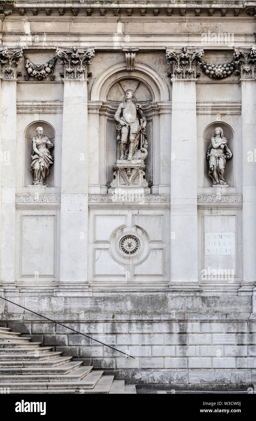 The sculptures on the facade of the Basilica of Santa - Maria - Della - Salute in Venice. Italy Stock Photo