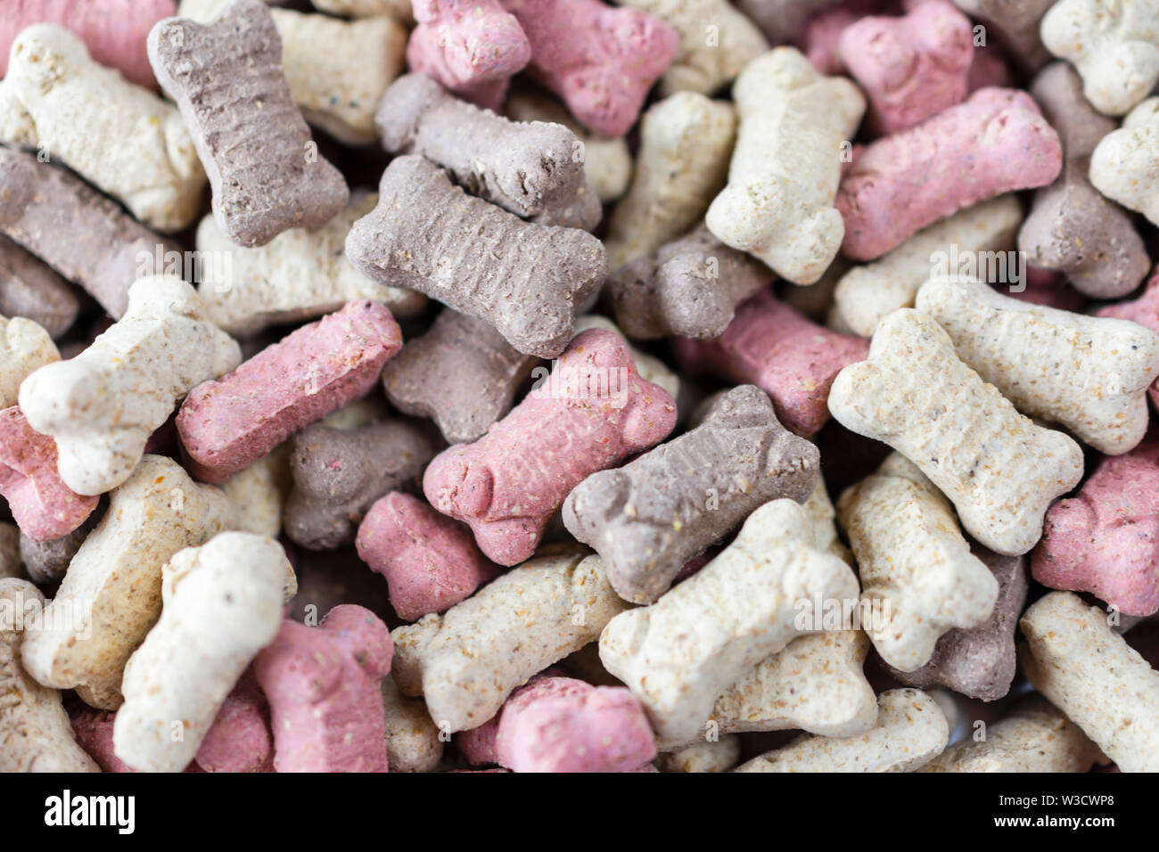 Top down view of dog treat bones.  Close up view.  Great background. Stock Photo