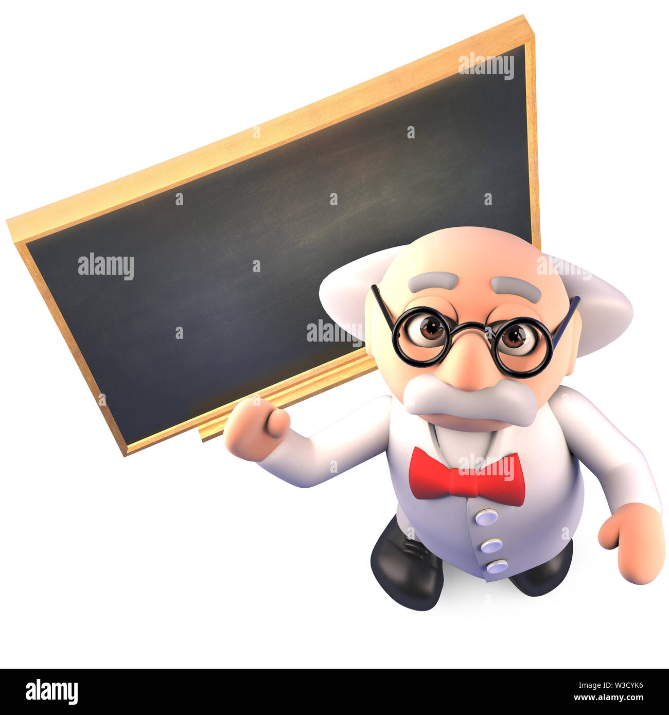 Super smart mad scientist professor teaches at the chalkboard, 3d illustration render Stock Photo