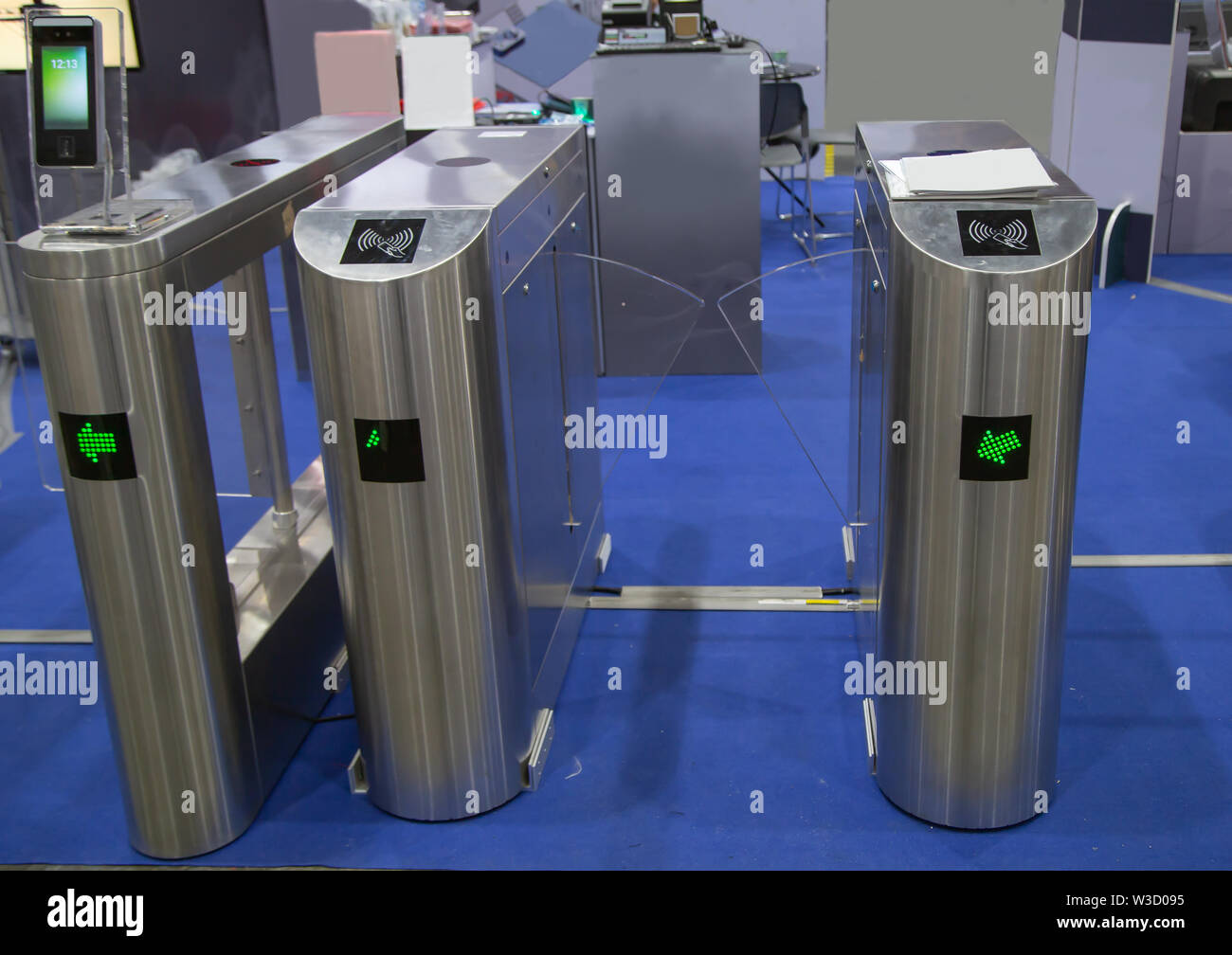 Automatic electronic entrance control ticket gate system Stock Photo