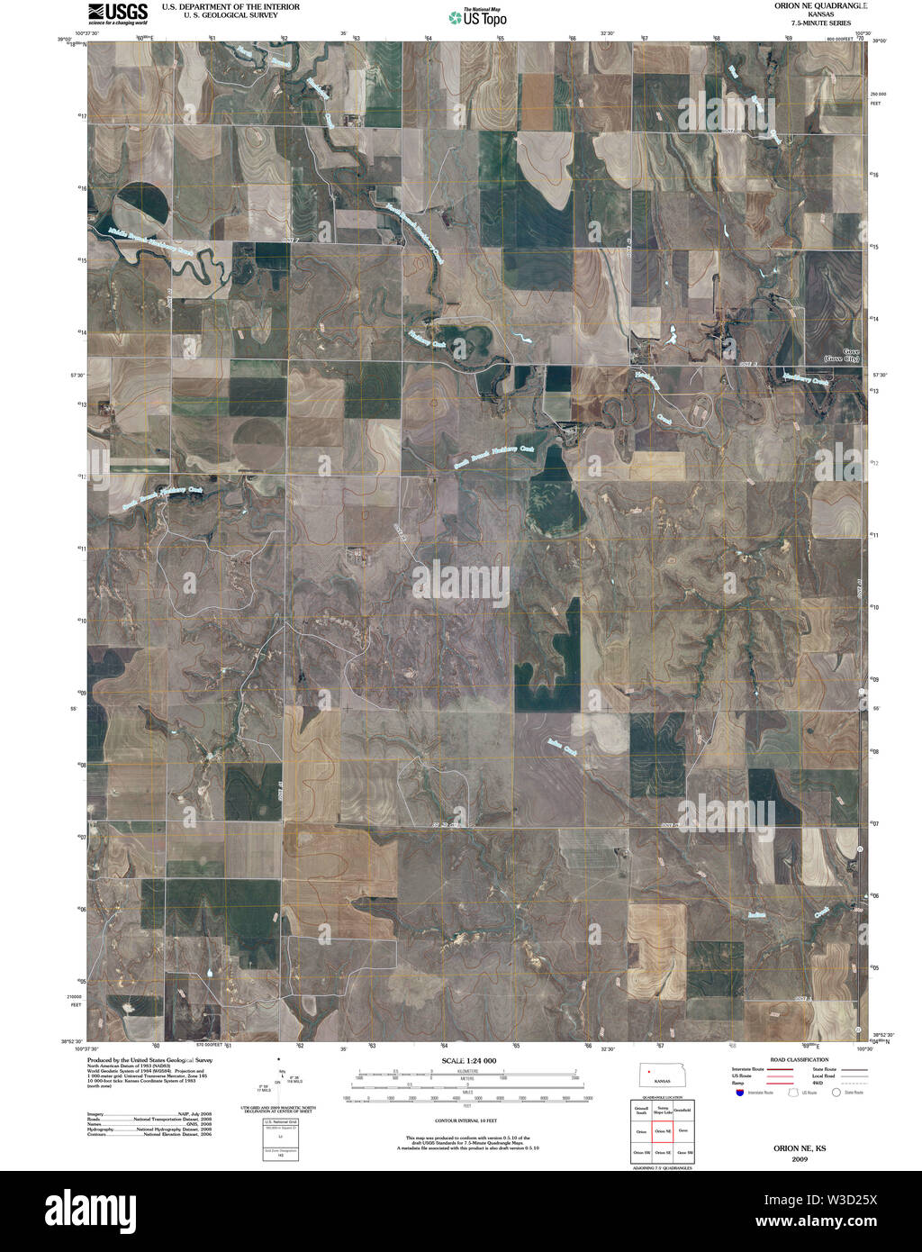 USGS TOPO Map Kansas KS Orion NE 20091126 TM Restoration Stock Photo