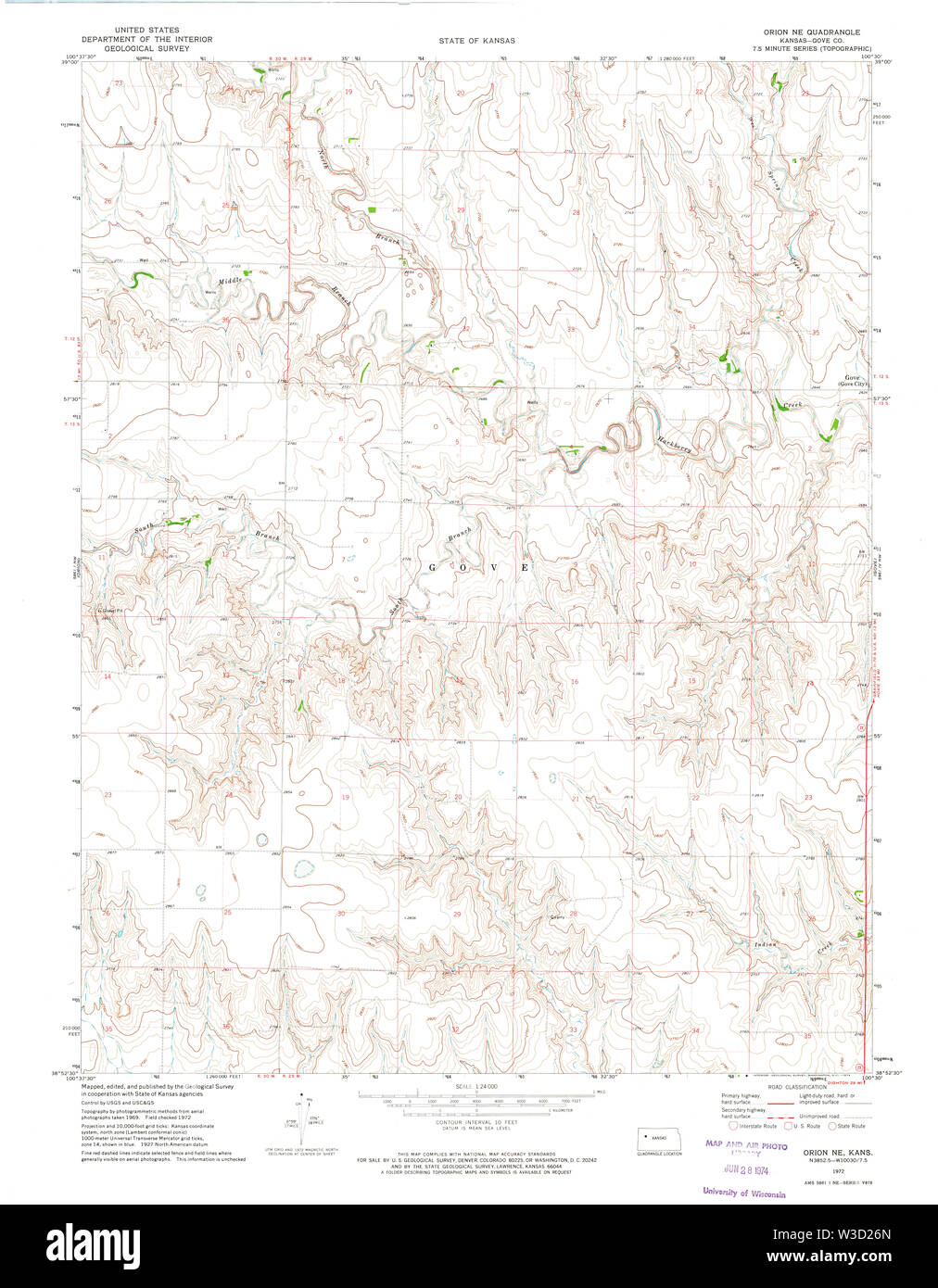 USGS TOPO Map Kansas KS Orion NE 512178 1972 24000 Restoration Stock Photo