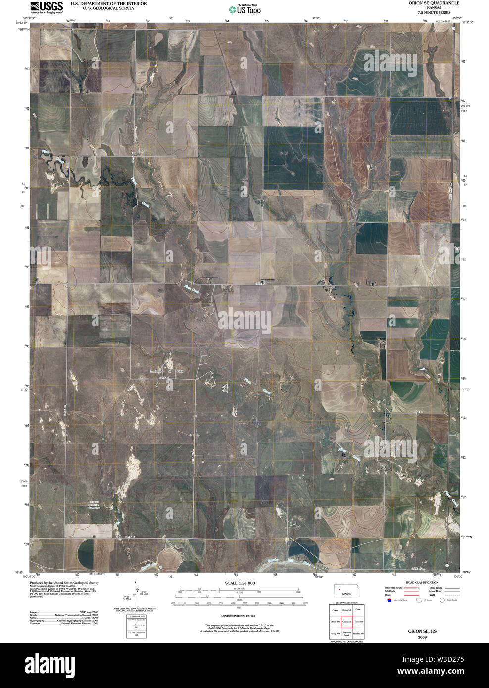 USGS TOPO Map Kansas KS Orion SE 20091126 TM Restoration Stock Photo