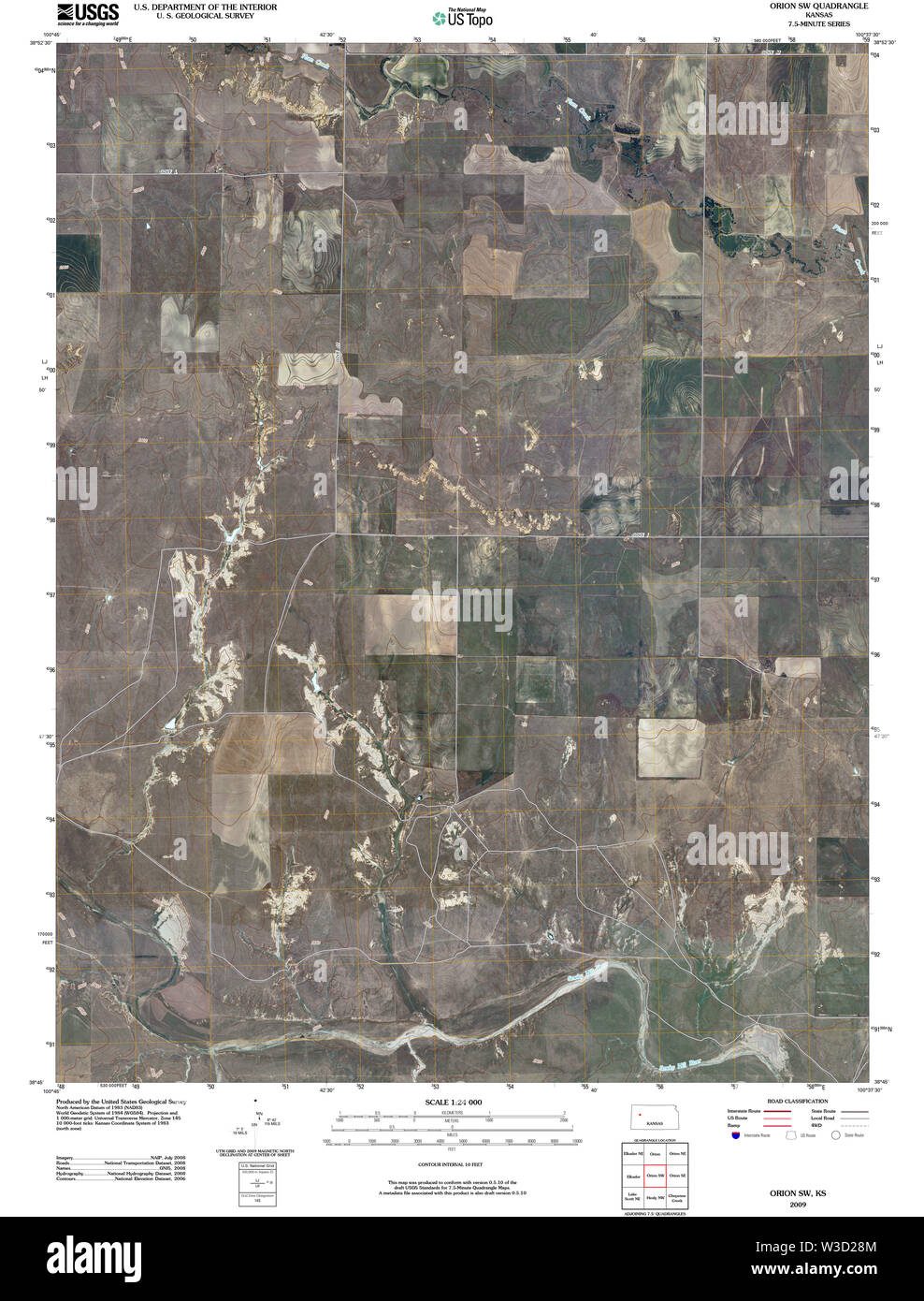 USGS TOPO Map Kansas KS Orion SW 20091126 TM Restoration Stock Photo
