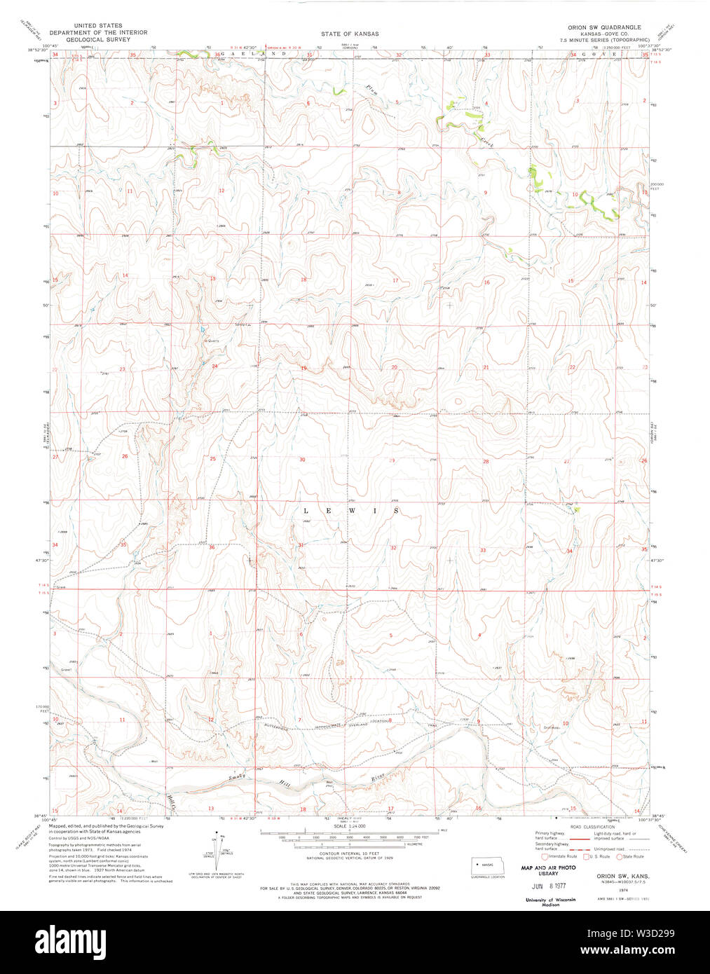 USGS TOPO Map Kansas KS Orion SW 512180 1974 24000 Restoration Stock Photo