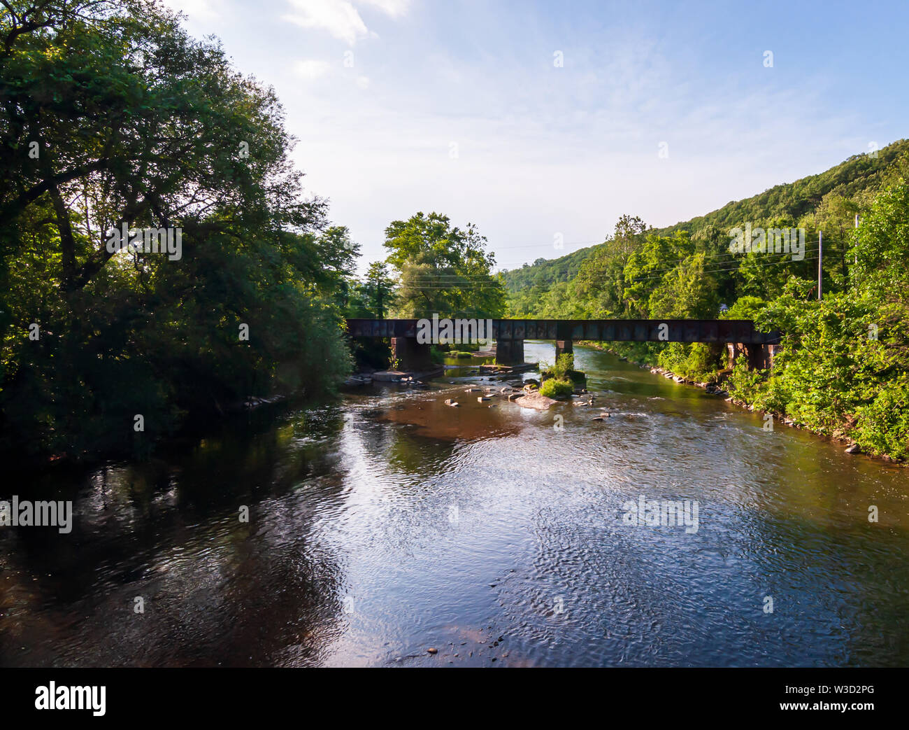The railroad bridge over Brokenstraw Creek as seen from the bridge on