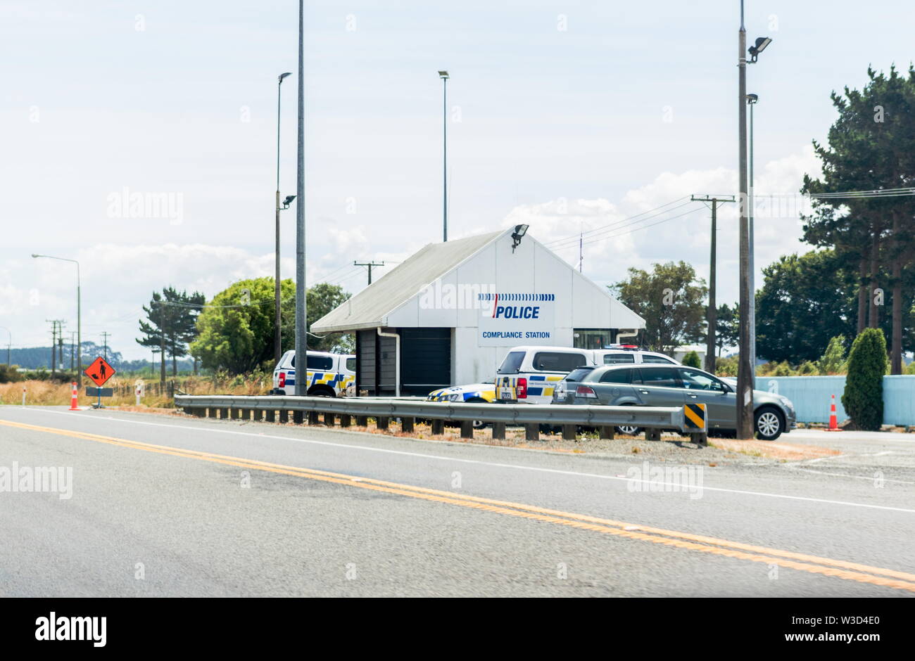 Sanson, New Zealand - December 15, 2017: Police Ohakea Patrol Base Weigh Station located on State Highway One on the North Island. Stock Photo