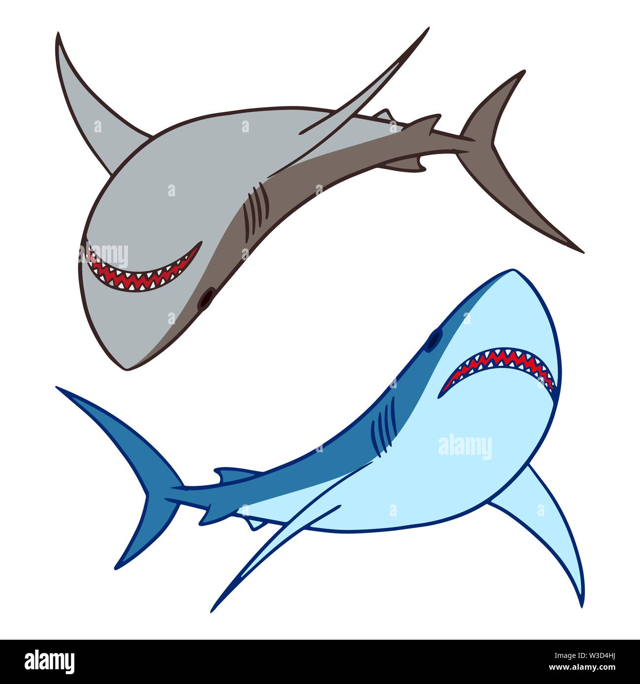 Shark vector illustration. 2 sharks swimming clip art isolated on white ...