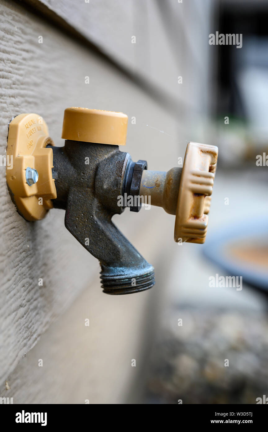 HandleOperated Freezeless Residential Wall Hydrant mounted on exterior